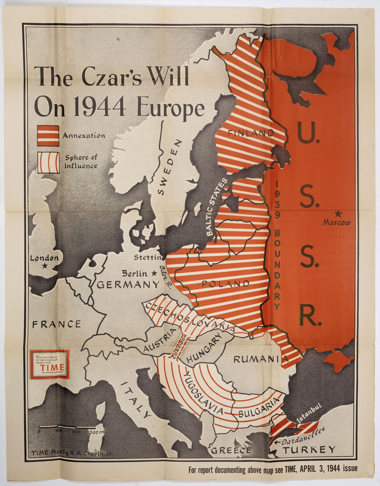 CHAPIN, R. M. Jr., The Czar's Will On 1944 Europe., antique map, old maps