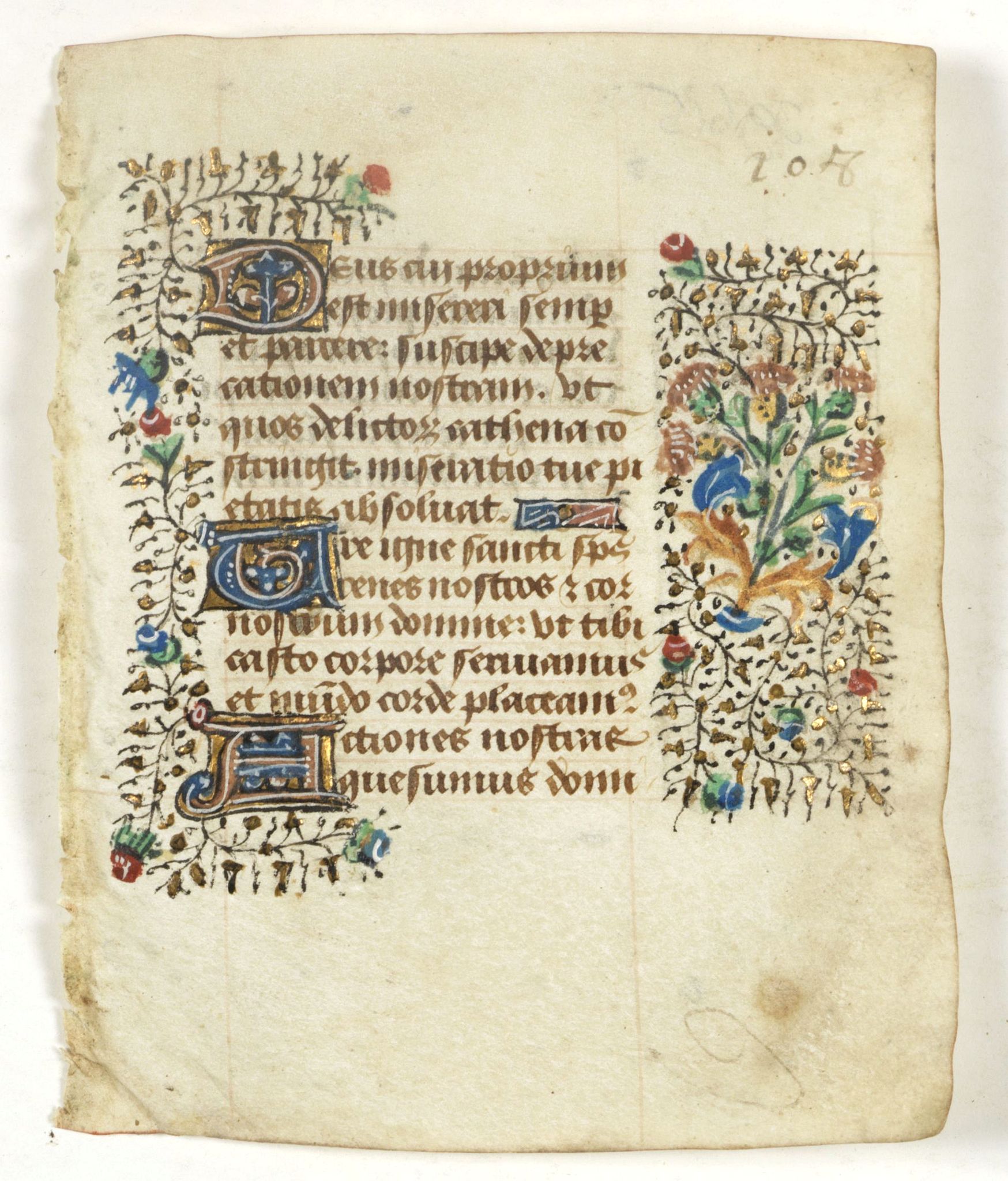 BOOK OF HOURS, Small leaf on vellum from a manuscript Book of Hours., antique map, old maps