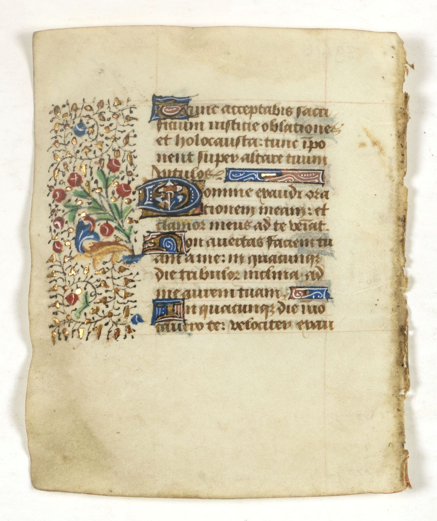 BOOK OF HOURS, Small leaf on vellum from a manuscript Book of Hours., antique map, old maps