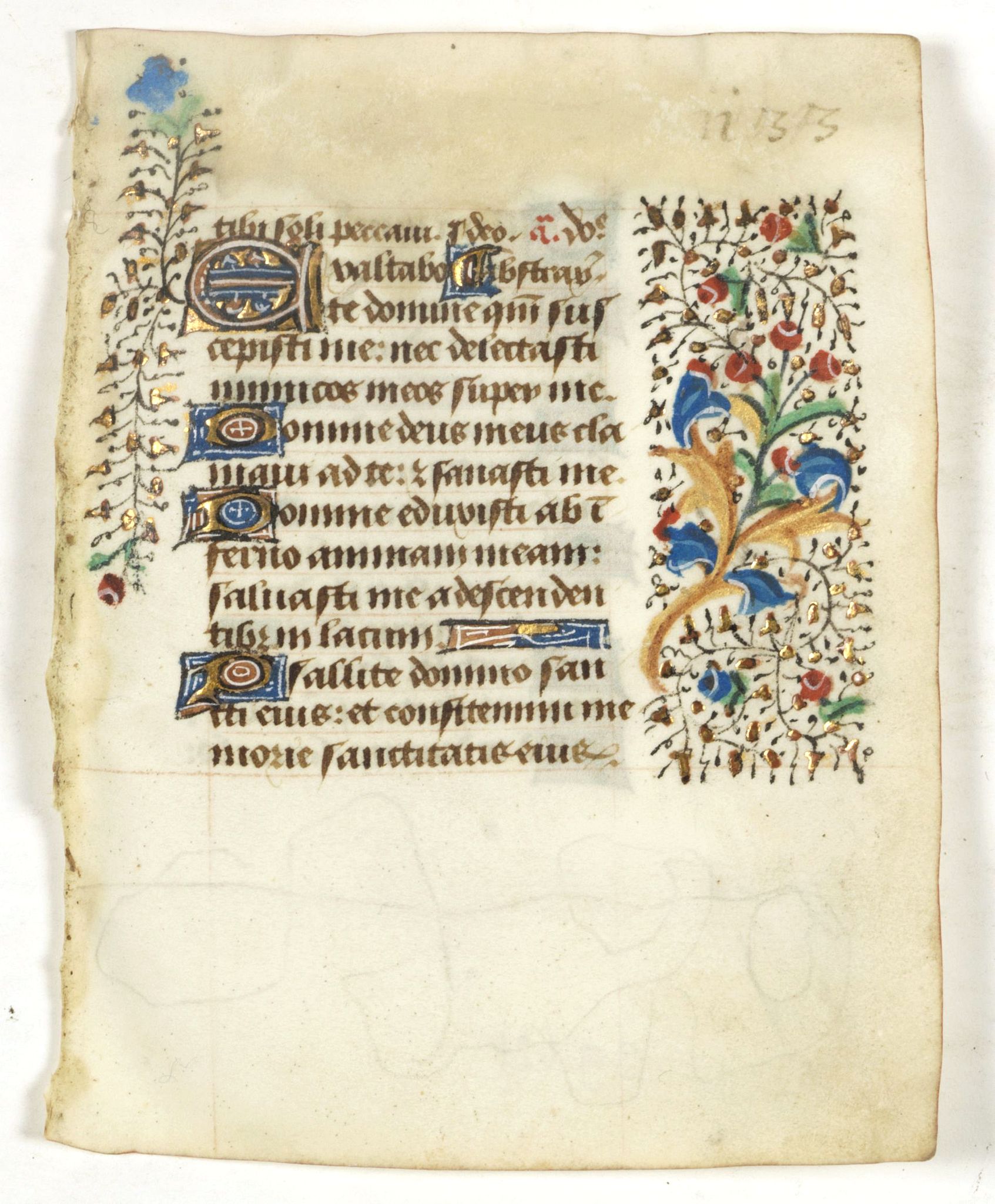 BOOK OF HOURS, Small leaf on vellum from a manuscript Book of Hours., antique map, old maps