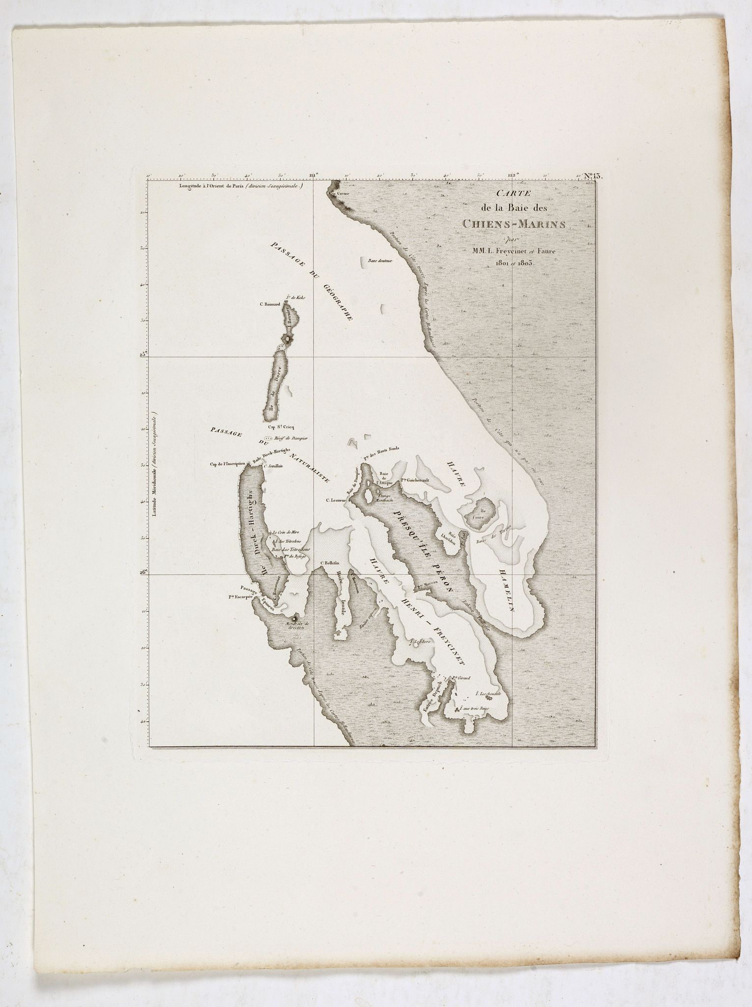 FREYCINET, M.L., Carte de la Baie des Chiens-Marins par M. M. L. Freycinet et Faure, 1801 et 1803., antique map, old maps