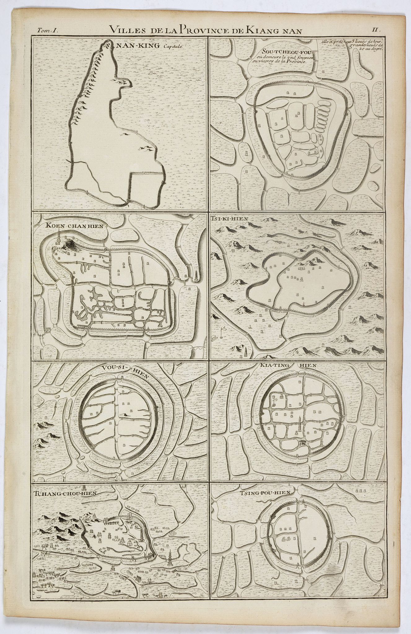 ANVILLE, J.B.D' / DU HALDE, P., Villes de la province de Kiang-nan., antique map, old maps