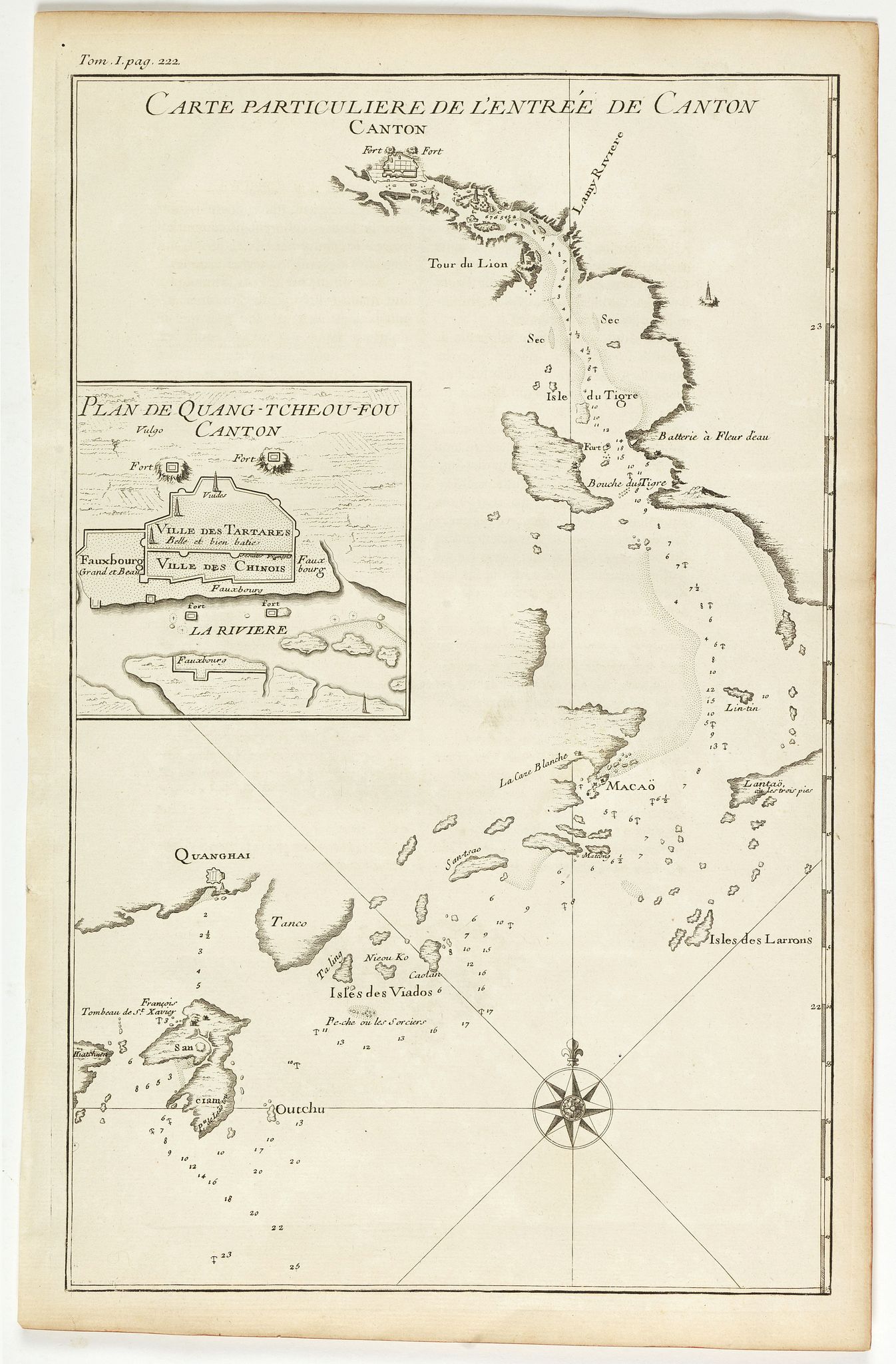 ANVILLE, J.B.D', Carte particulière de l'entrée de Canton - Plan de Quang-tcheou-fou vulgo Canton ., antique map, old maps