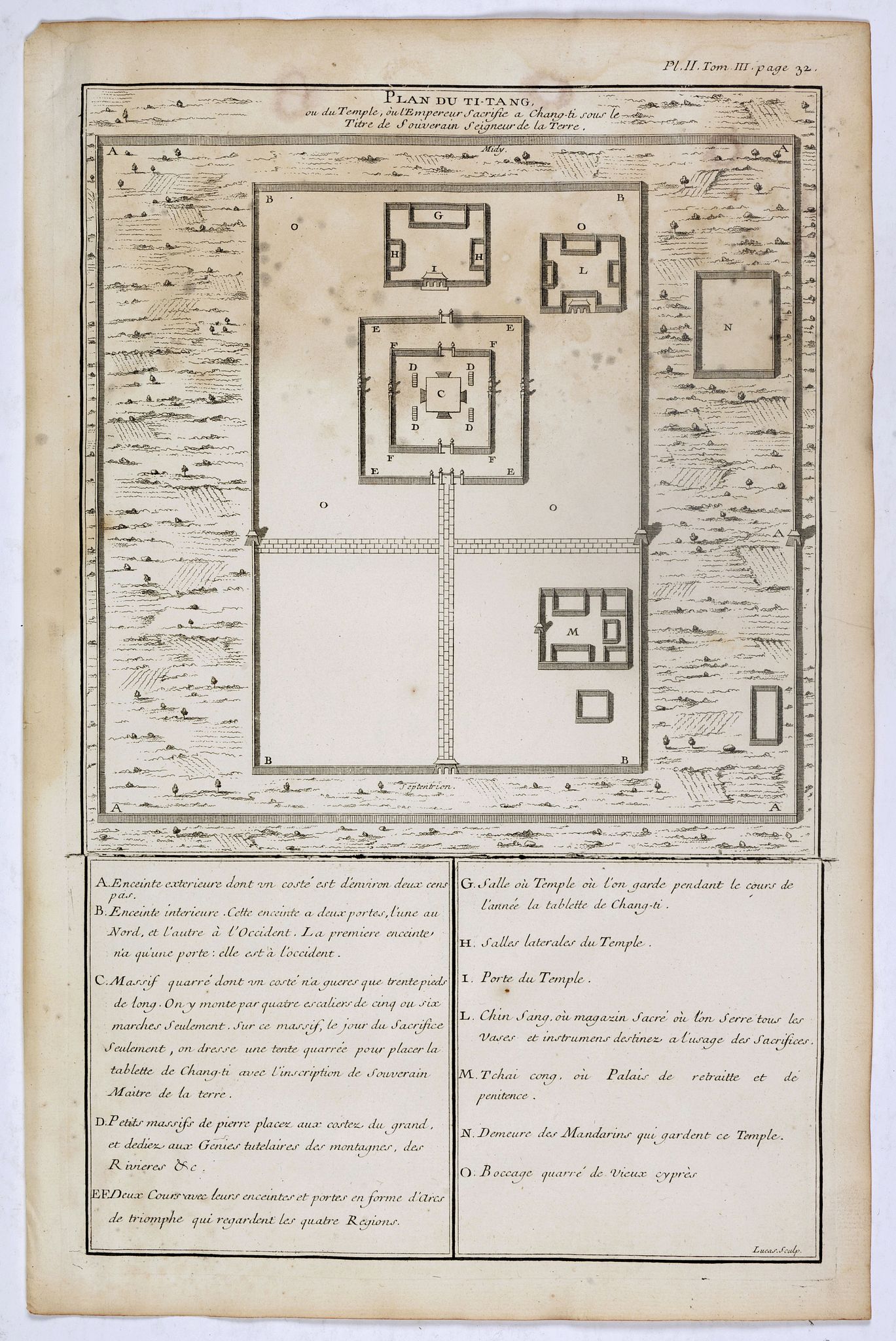 ANVILLE, J.B.D', Plan du Ti-tang ou du temple, où l'empereur sacrifie à Chang-ti sous le titre de souverain seigneur de la terre, antique map, old maps