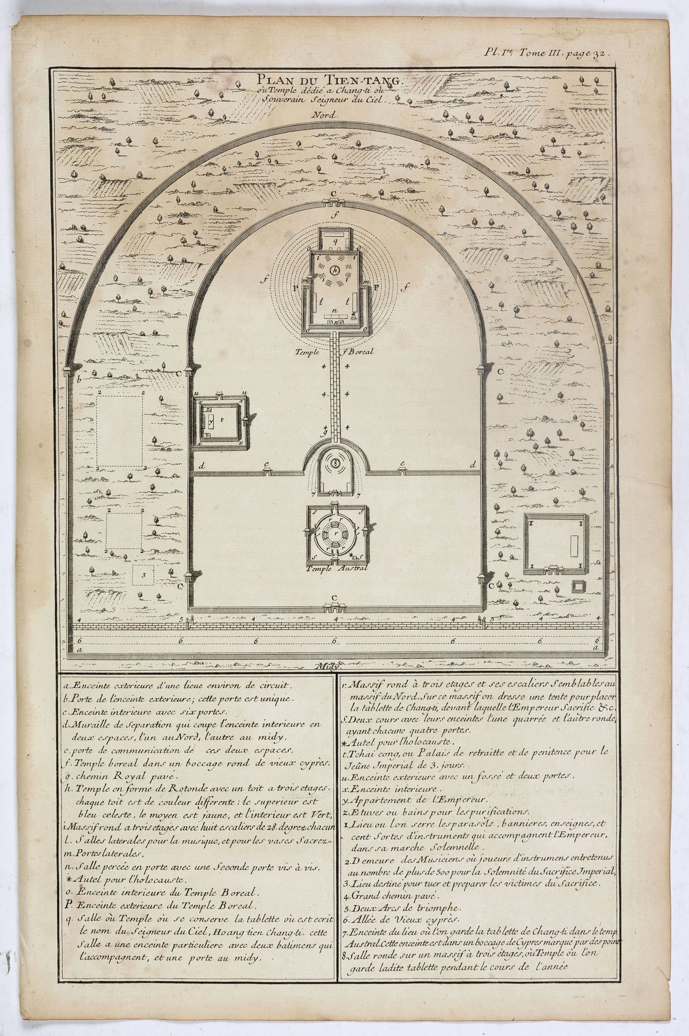 ANVILLE, J.B.D', Plan du Tien-tang ou du temple, où l'empereur sacrifie à Chang-ti sous le titre de souverain seigneur de la terre., antique map, old maps