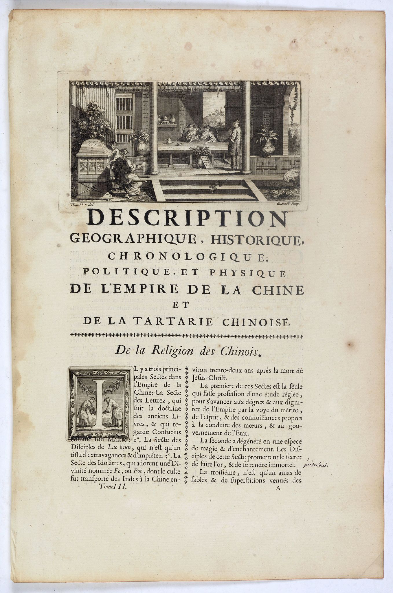 ANVILLE, J.B.D', Description geographique, historique, chronologique, politique et physique de l'Empire de chine et de la Tartarie / De la Religion des Chinois., antique map, old maps