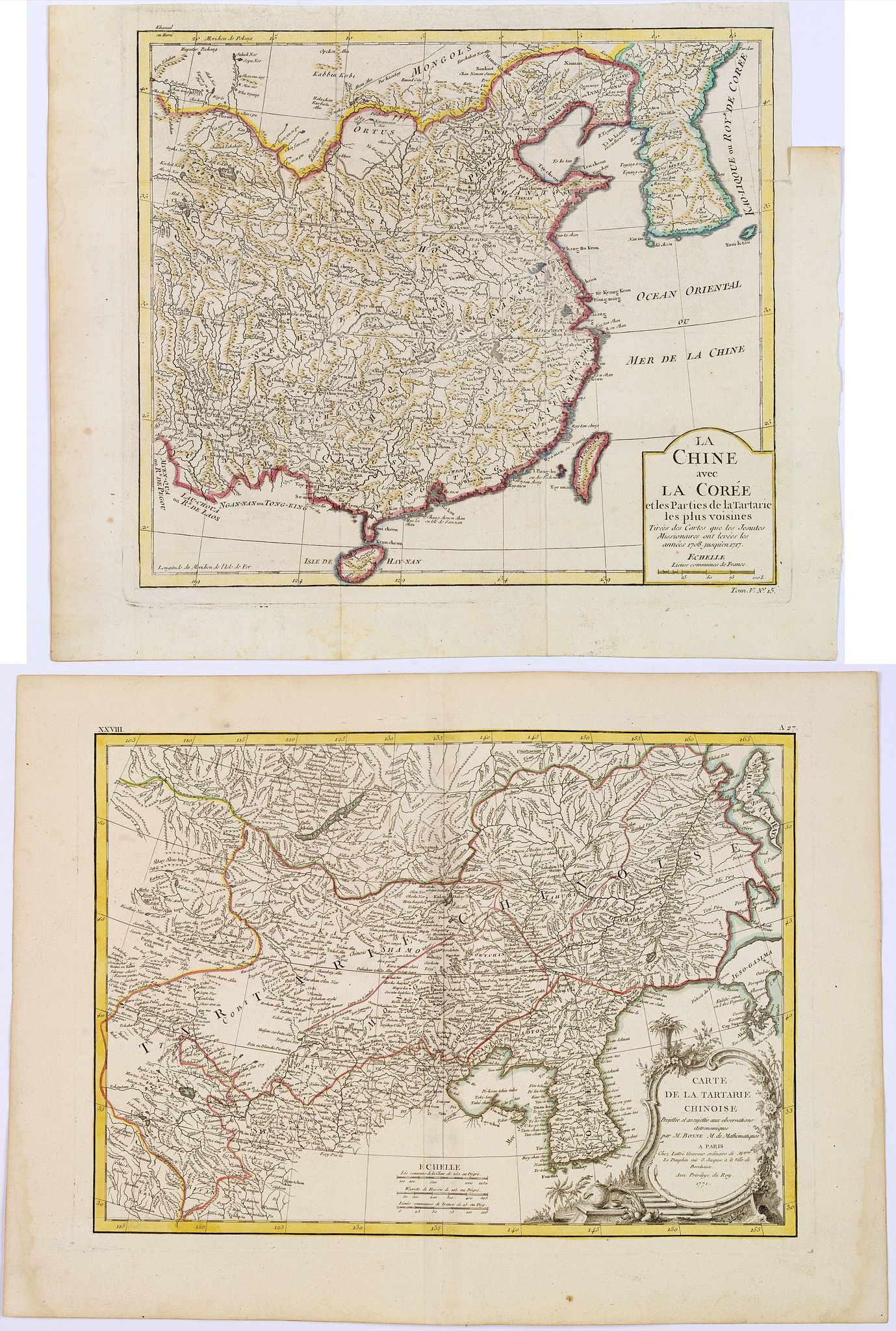BELLIN, J.N. / BONNE, R., La Chine avec La Corée../ Carte de la Tartarie Chinoise. . ., antique map, old maps