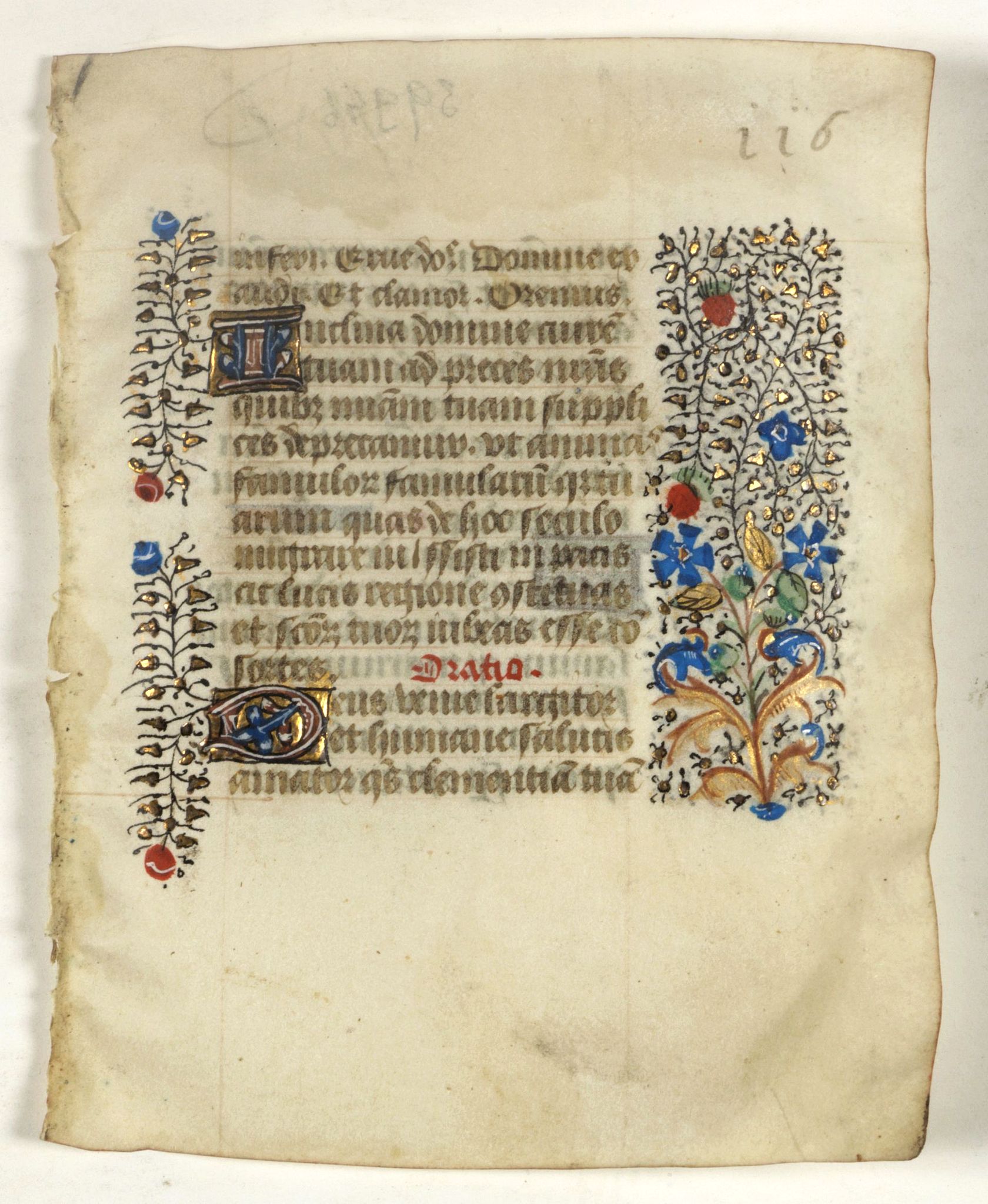 BOOK OF HOURS, Leaf on vellum from a manuscript Book of Hours., antique map, old maps