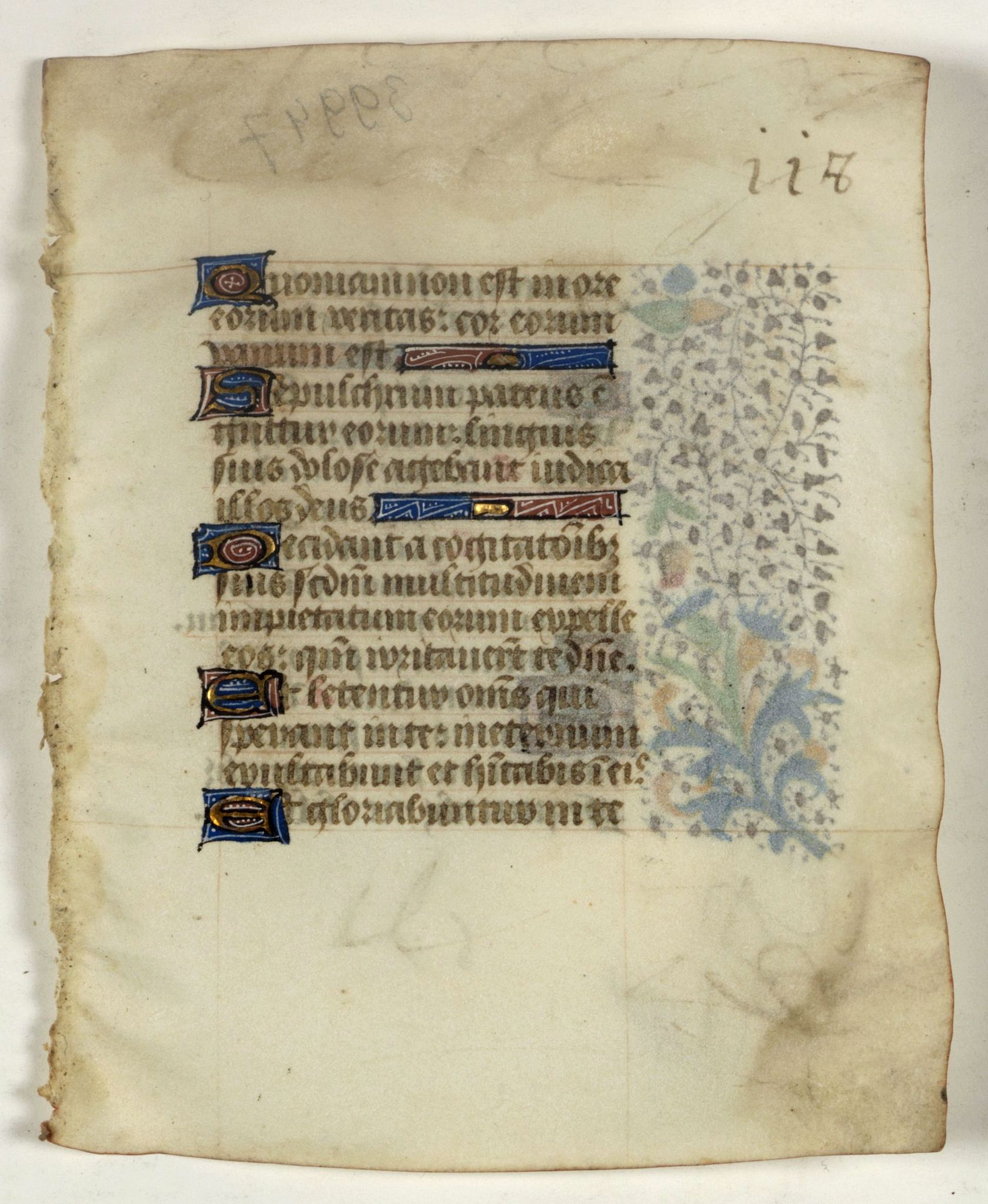 BOOK OF HOURS, Leaf on vellum from a manuscript Book of Hours., antique map, old maps