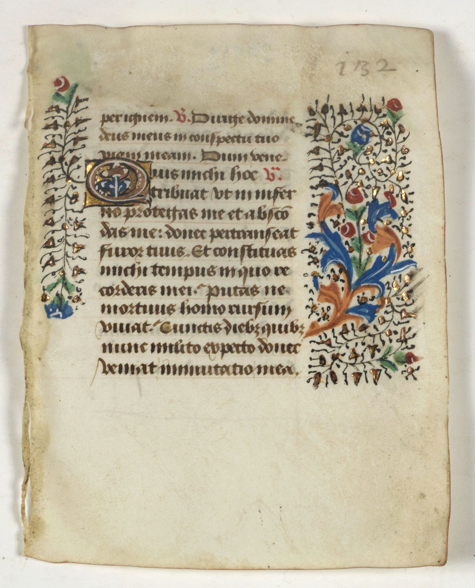 BOOK OF HOURS, Leaf on vellum from a manuscript Book of Hours., antique map, old maps