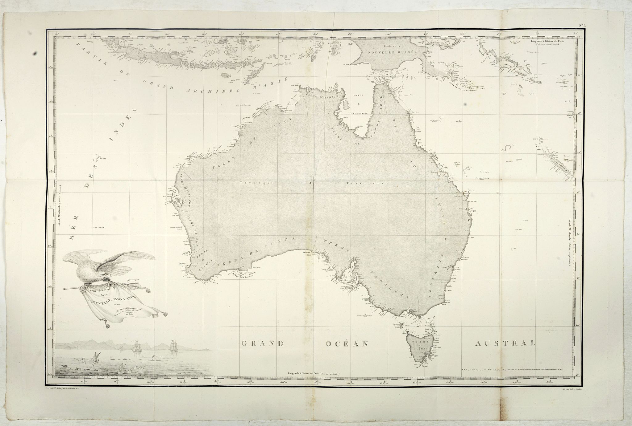 FREYCINET, M.L., Carte Generale de la Nouvelle Hollande., antique map, old maps