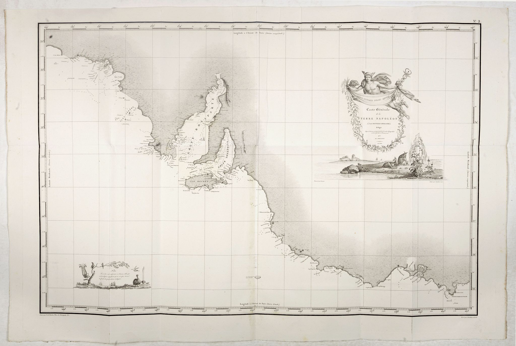 FREYCINET, M.L., Carte Generale de la Terre Napoleon (à la Nouvelle Hollande)... par M.L. Freycinet an 1808, antique map, old maps