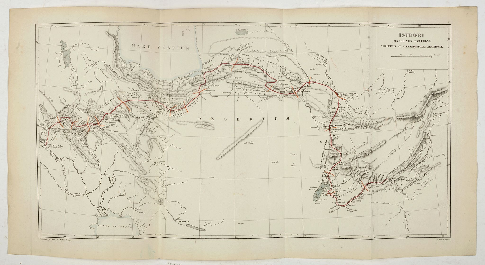 MULLER, K. W. L., Issidori mansiones parthicae a seleucia ad Alexandropolin archosiae., antique map, old maps