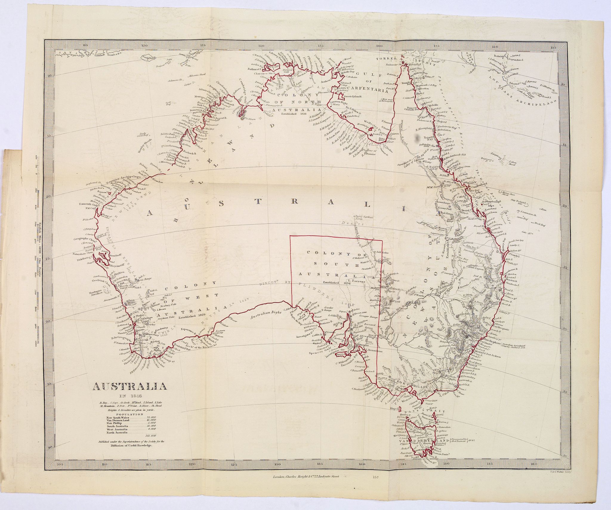 SOCIETY FOR THE DIFFUSION OF USEFUL KNOWLEDGE., Australia in 1846., antique map, old maps