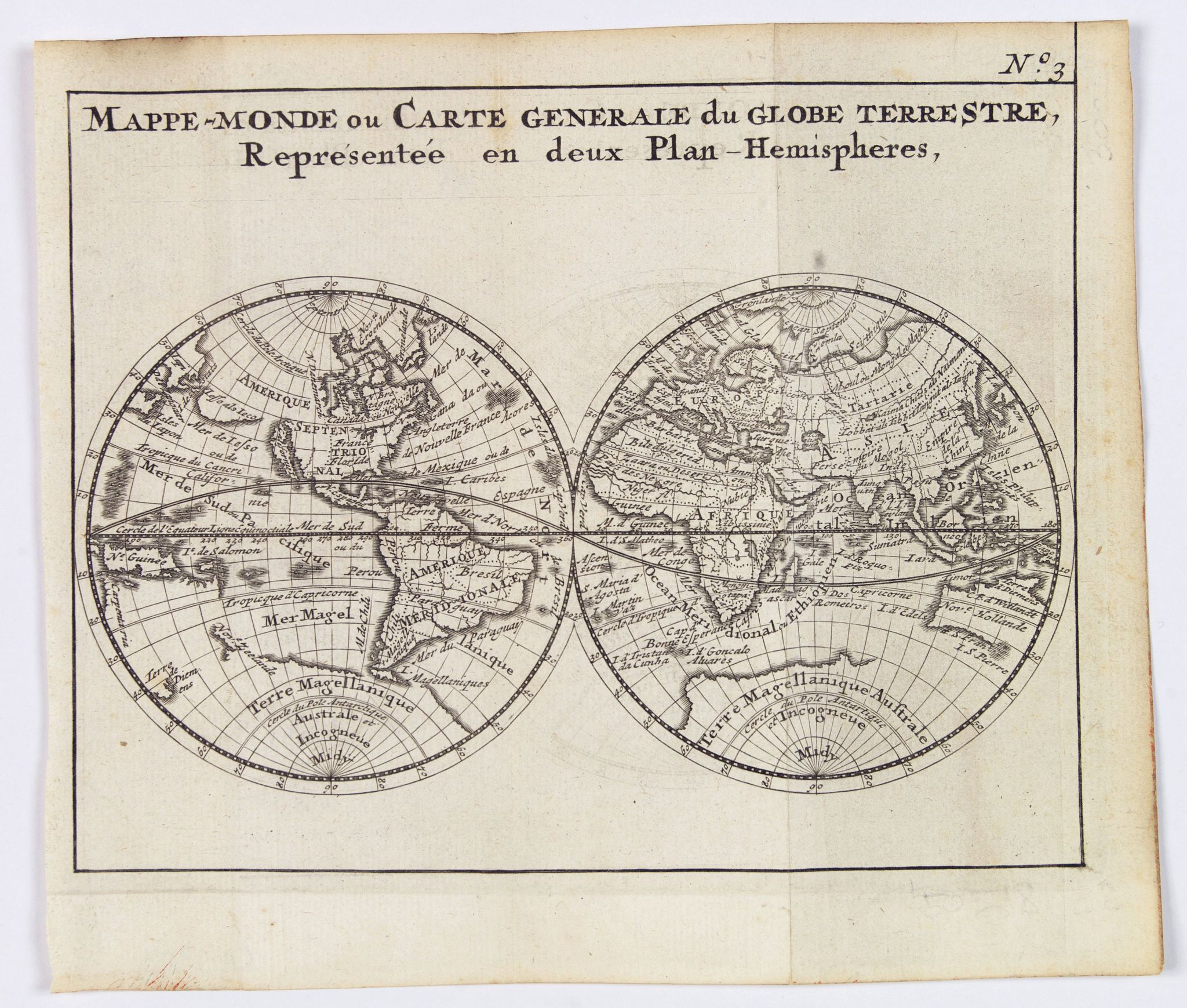 BOSSUET, Jacques Benigne., Mappe-Monde ou Carte Generale du Globe Terrestre, Representee en deux Plan-Hemispheres., antique map, old maps