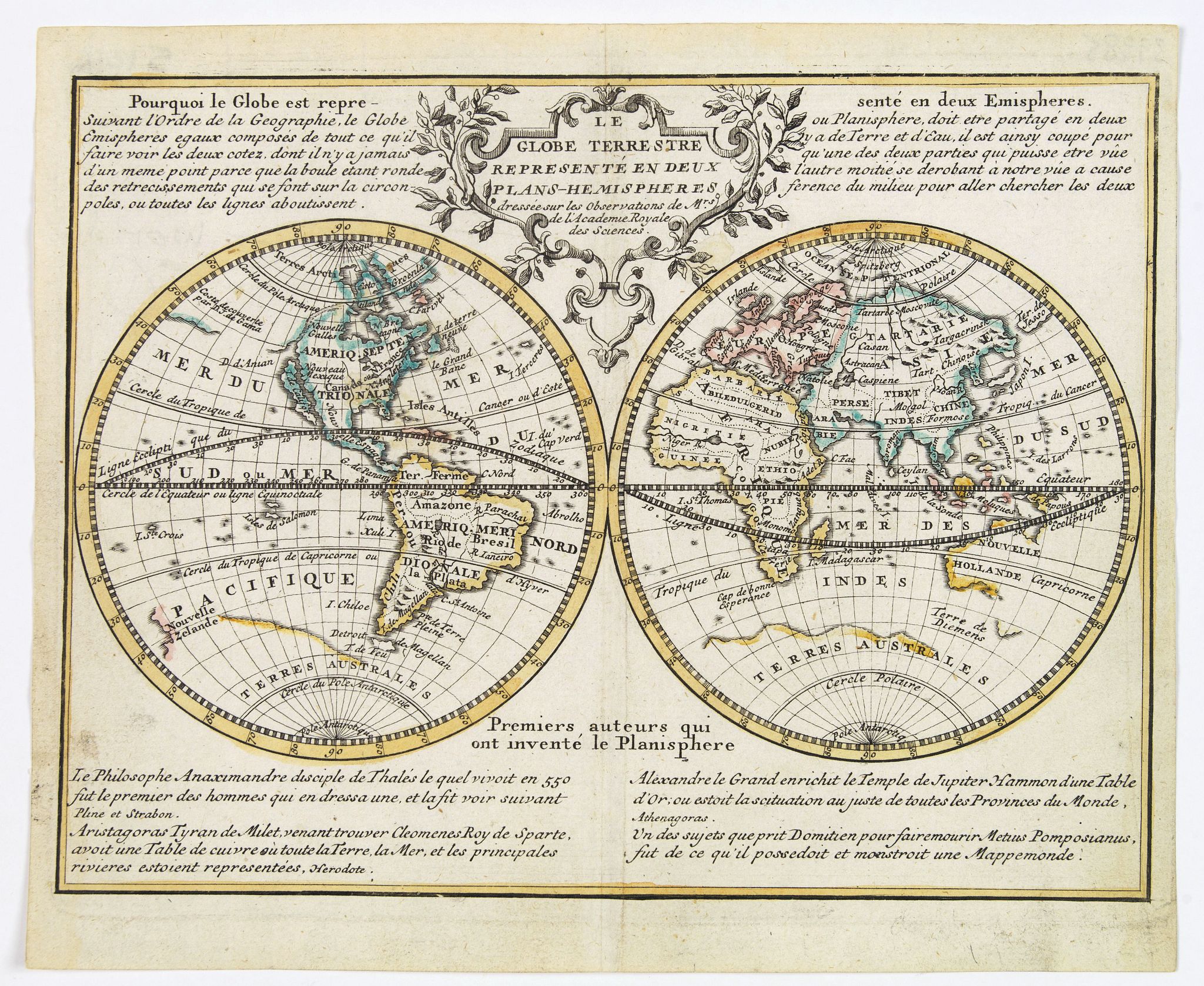 CHIQUET, Jacques., Le Globe Terrestre Representee en Deux Plans-Hemispheres., antique map, old maps