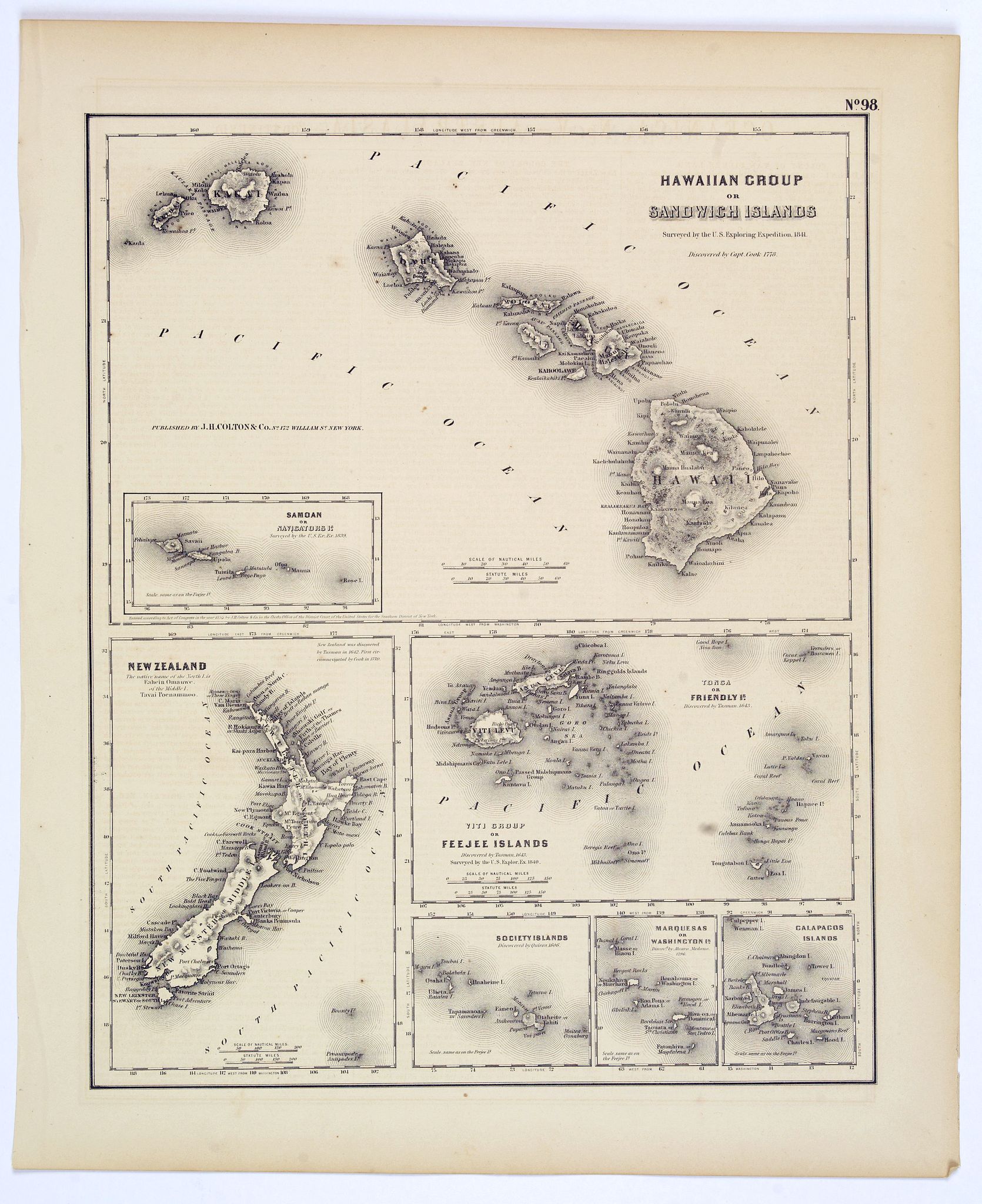COLTON., Hawaiian Group or Sandwich Islands., antique map, old maps