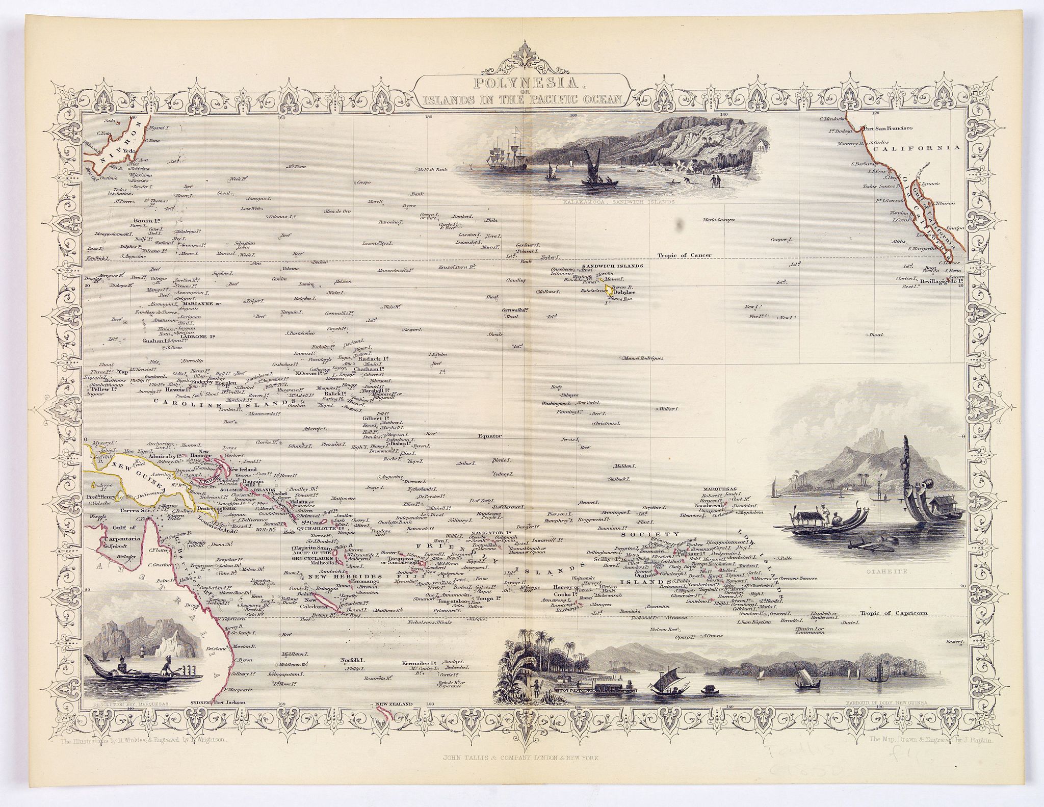 TALLIS, J., Polynesia or Islands in the Pacific Ocean., antique map, old maps