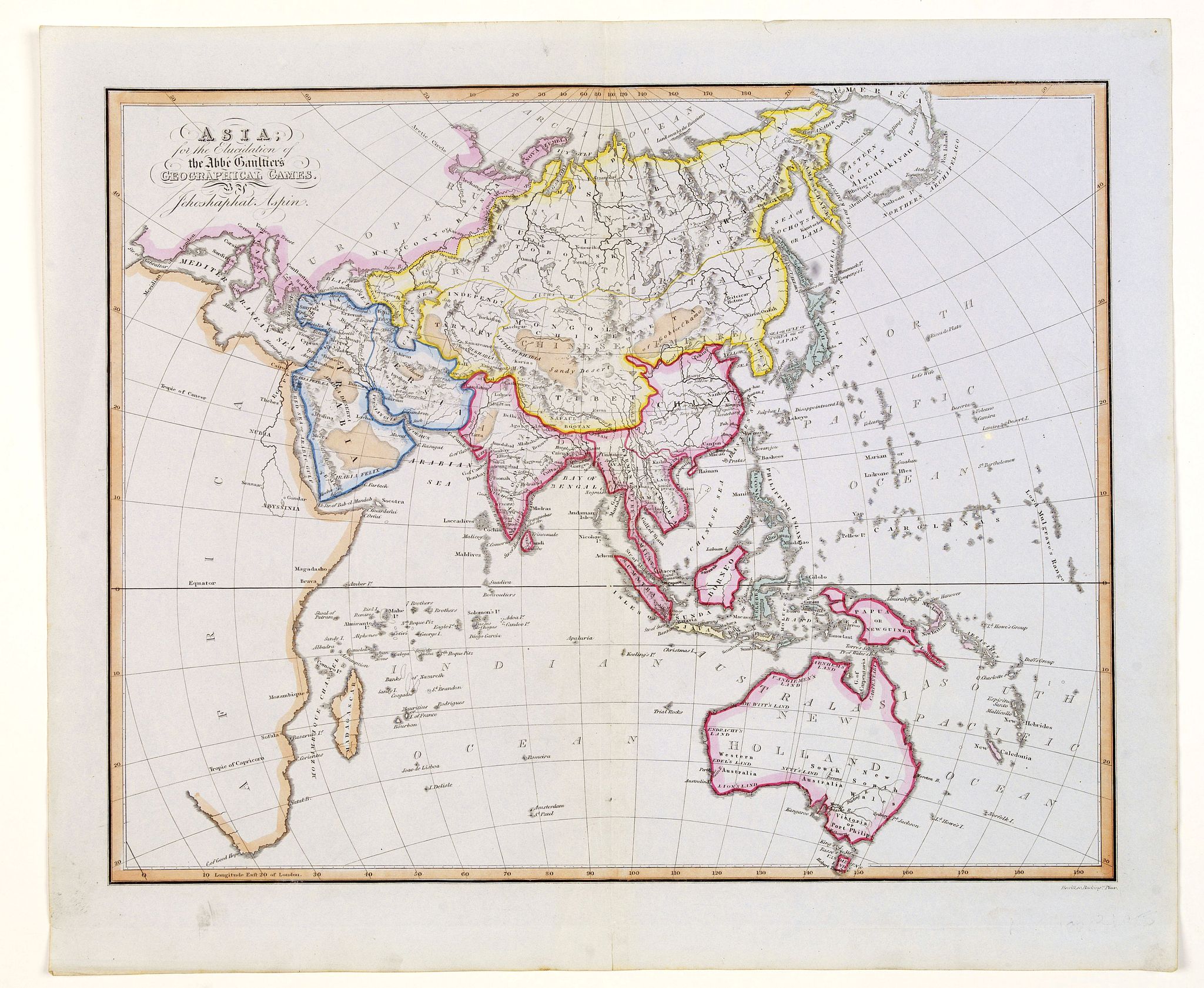 ASPIN, Jehoshaphat., Asia for the Elucification of the Abbe Gaultier's Geographical Games., antique map, old maps