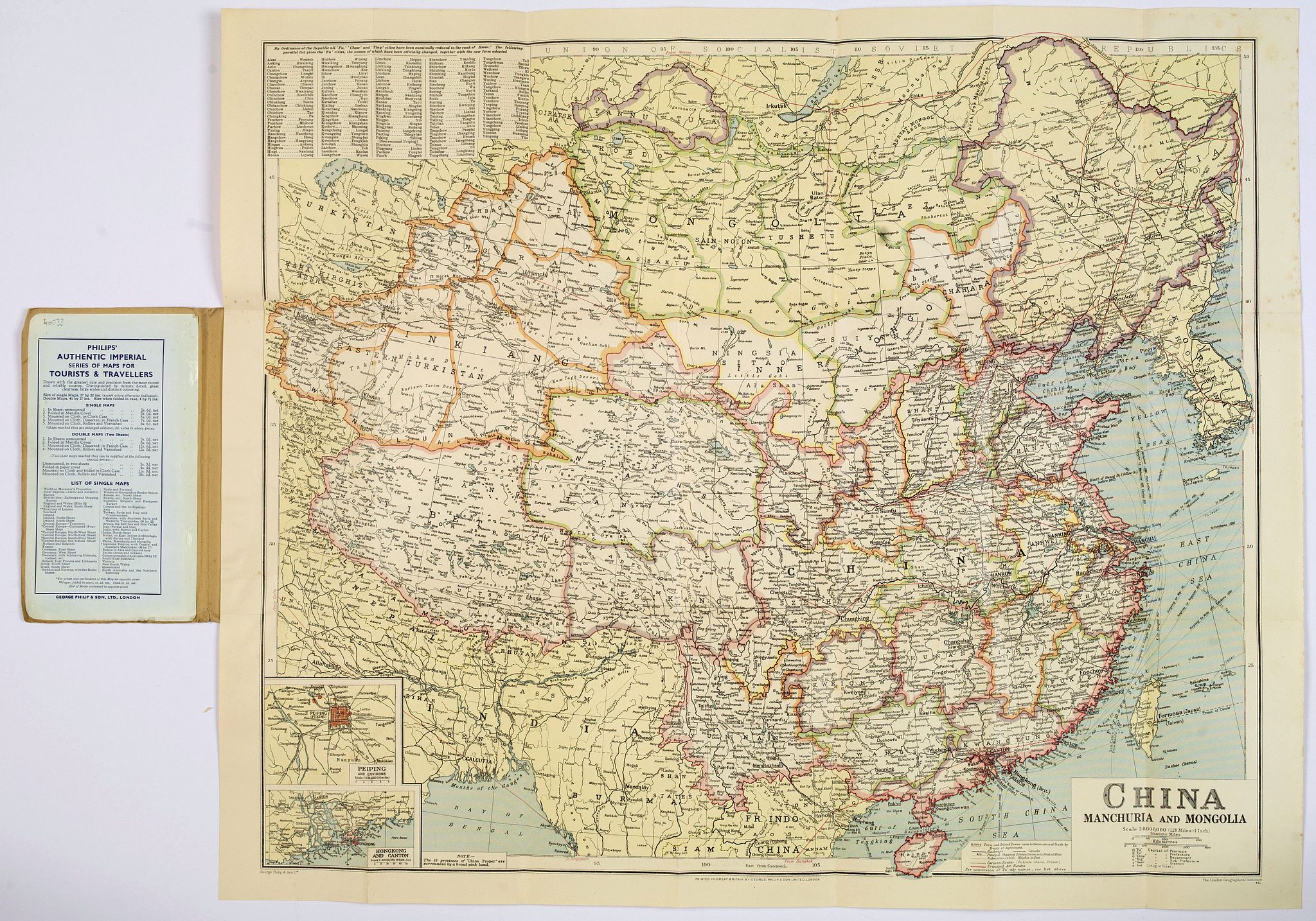 GEORGE PHILIP & SON, LTD., China Manchuria and Mongolia., antique map, old maps