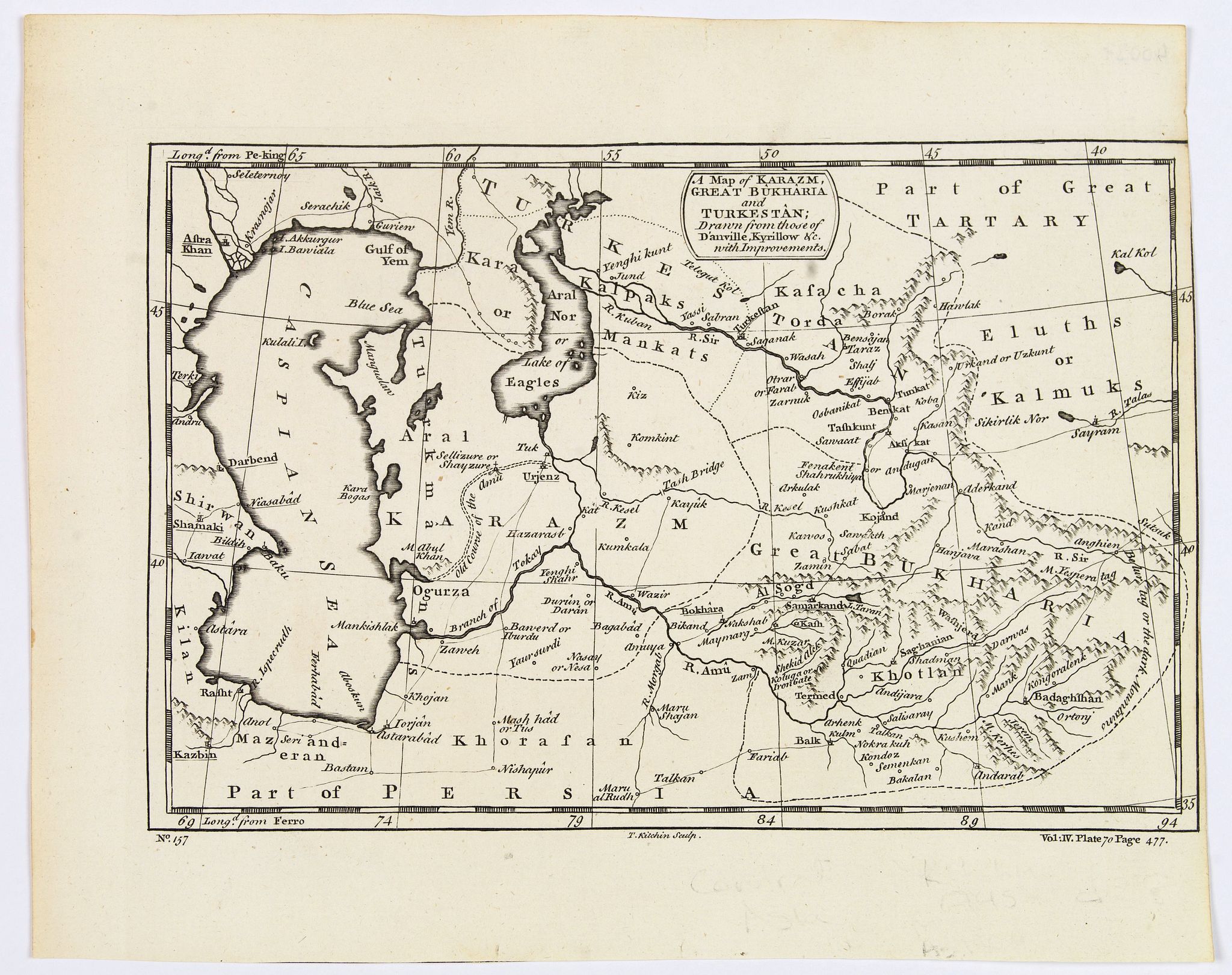 ASTLEY / KITCHIN, T., A Map of Karazm, Great Bukharia and Turkestan. . ., antique map, old maps