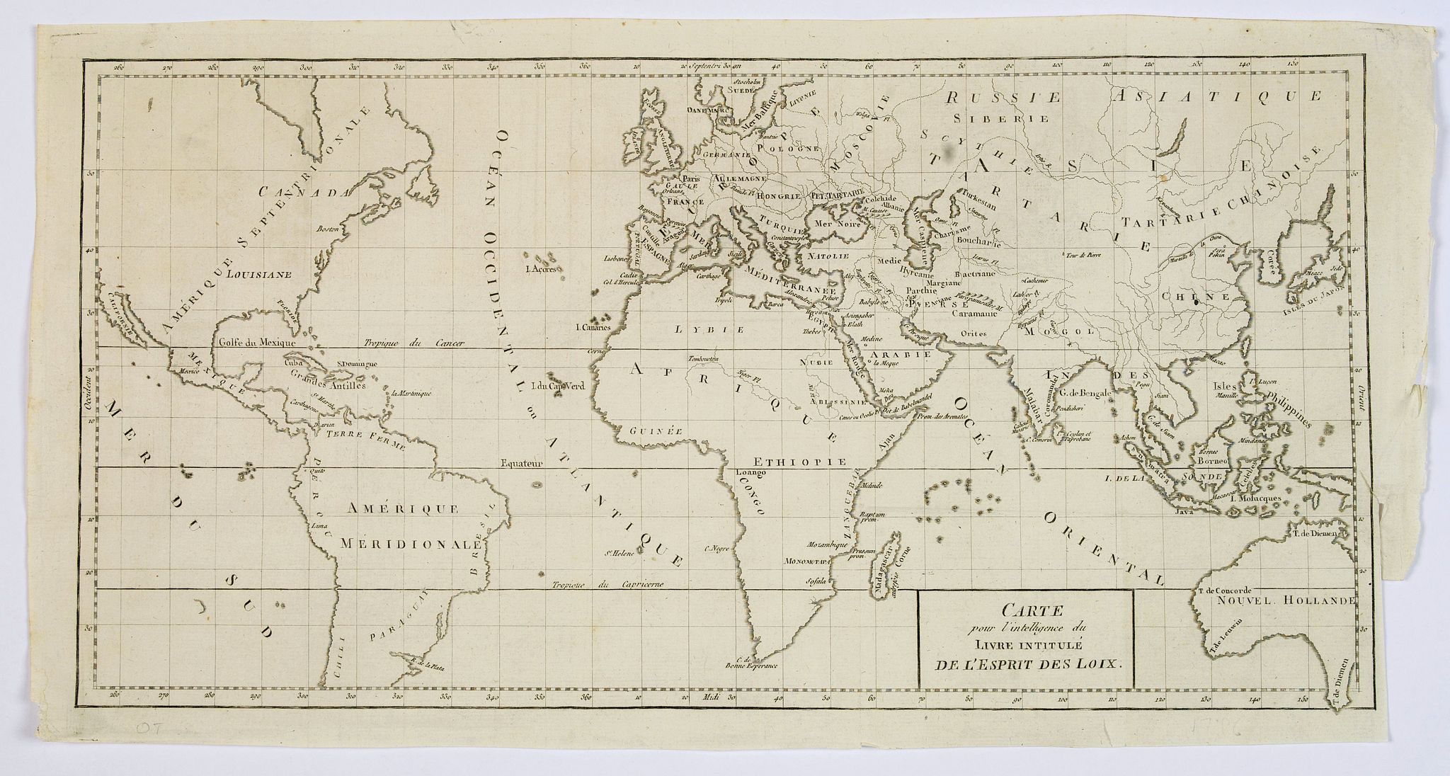 VAUGONDY, Robert de., Carte pour l'intelligence du Livre Institule de L'Espirit des Loix., antique map, old maps