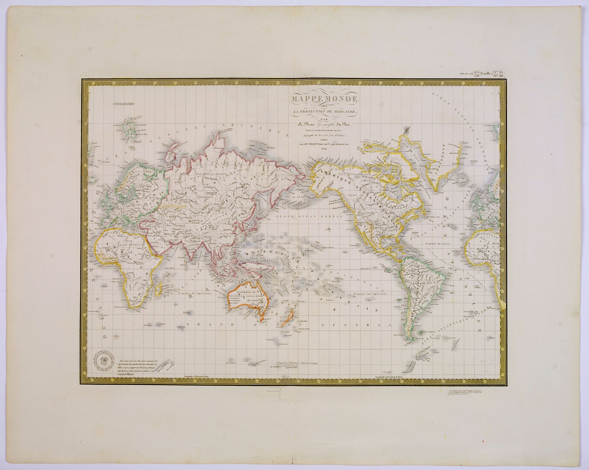 BRUE, H., Mappe-Monde sur la projection de Mercator. . ., antique map, old maps