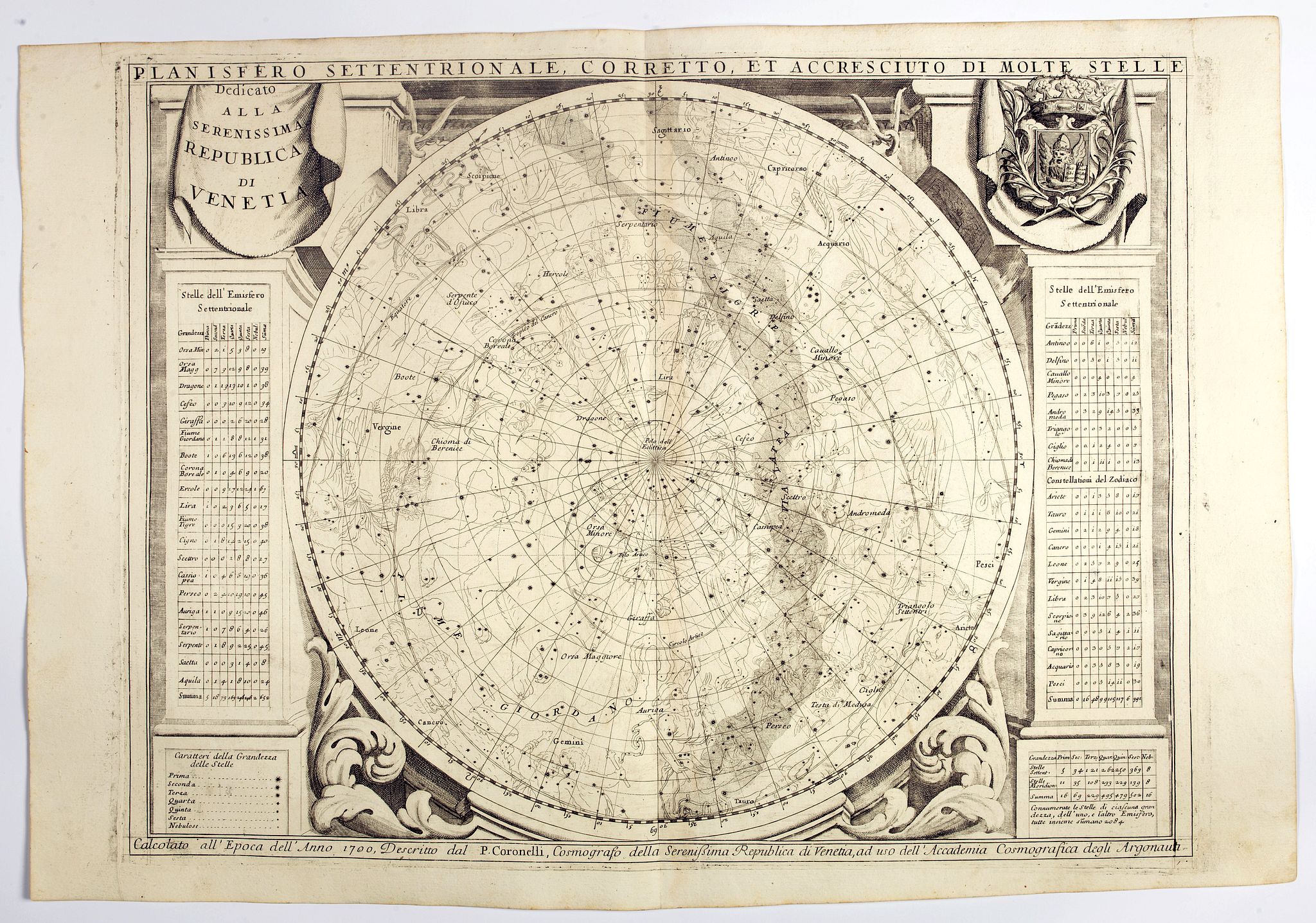 CORONELLI, V., Planisfero Settentrionale Corretto, et Accreciuto di Molt..A, antique map, old maps