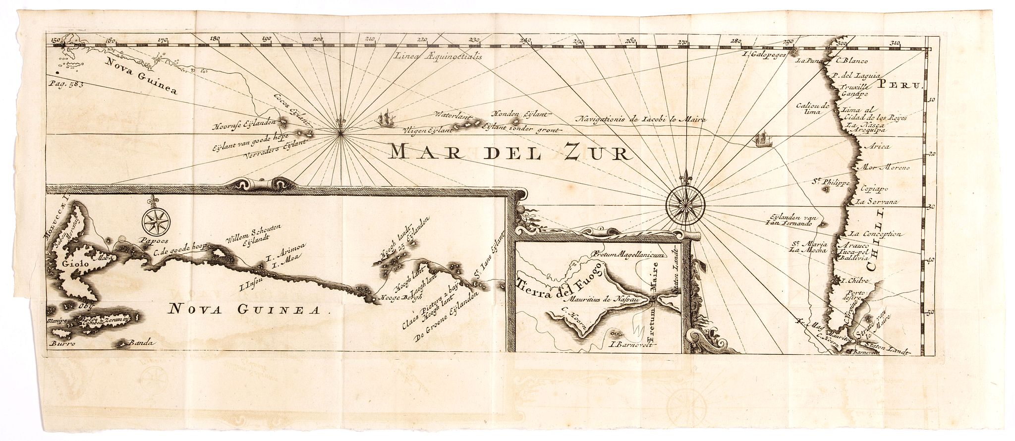 DE RENNEVILLE, R.A.C., Mar del Zur / Nova Guinea / Terra del Fuogo., antique map, old maps
