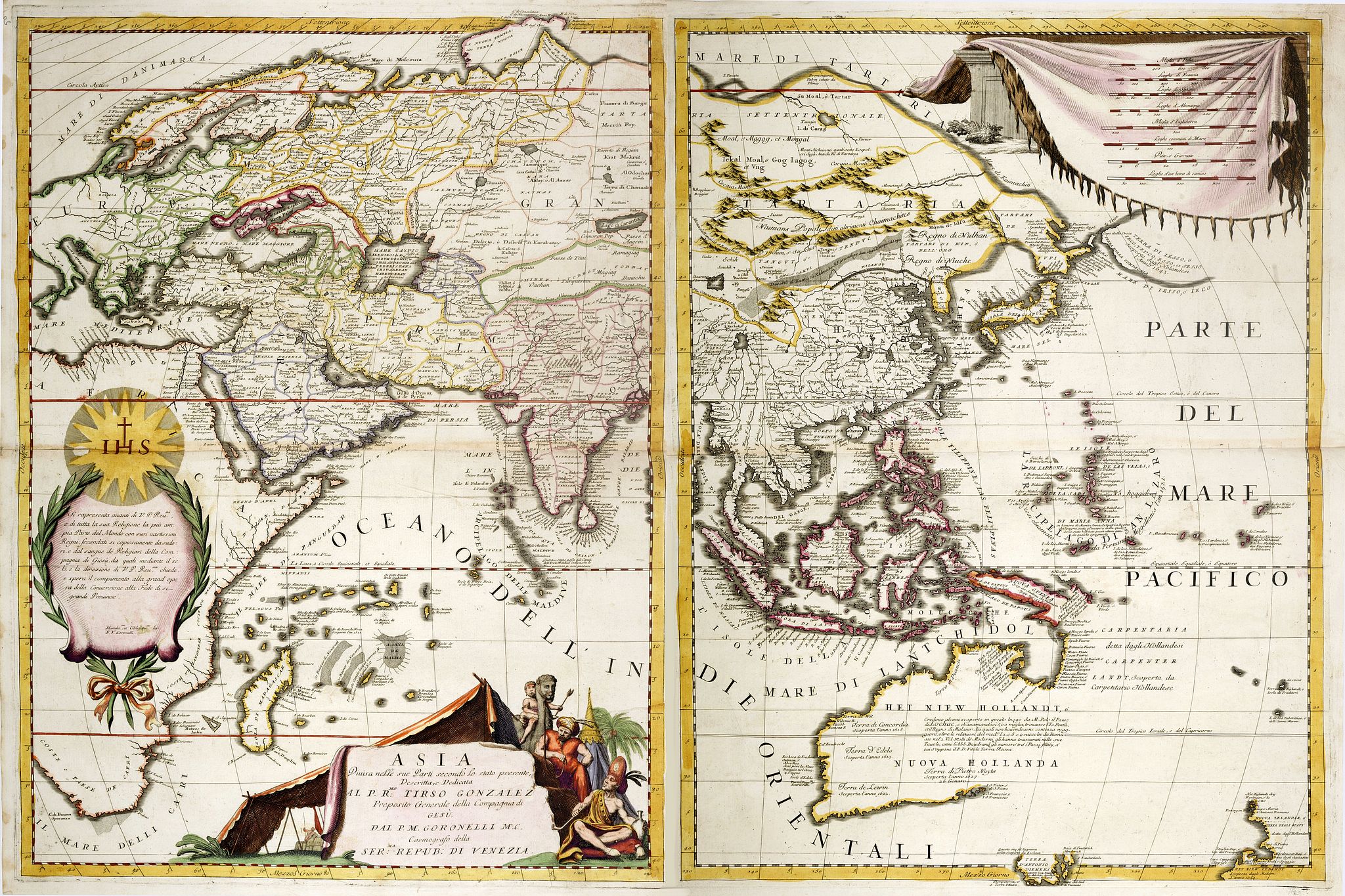 CORONELLI, V.M., Asia Divisa nelle sue Parti secondo lo stato presente Descritta, e Dedicata.. Dal P.M. Coronelli, antique map, old maps