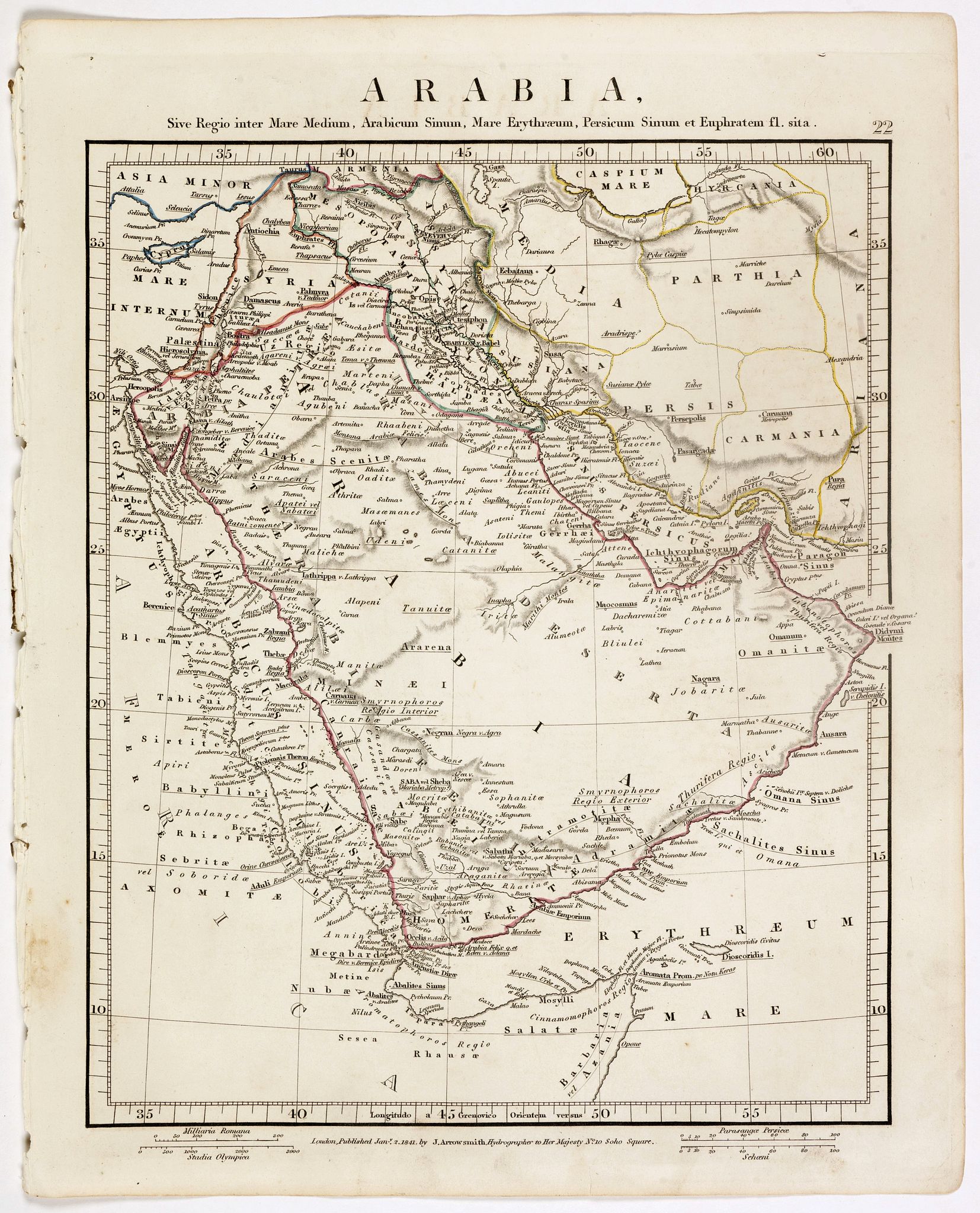 ARROWSMITH, John, Arabia. Sive Regio inter Mare Medium, Arabicum Sinum, . . ., antique map, old maps