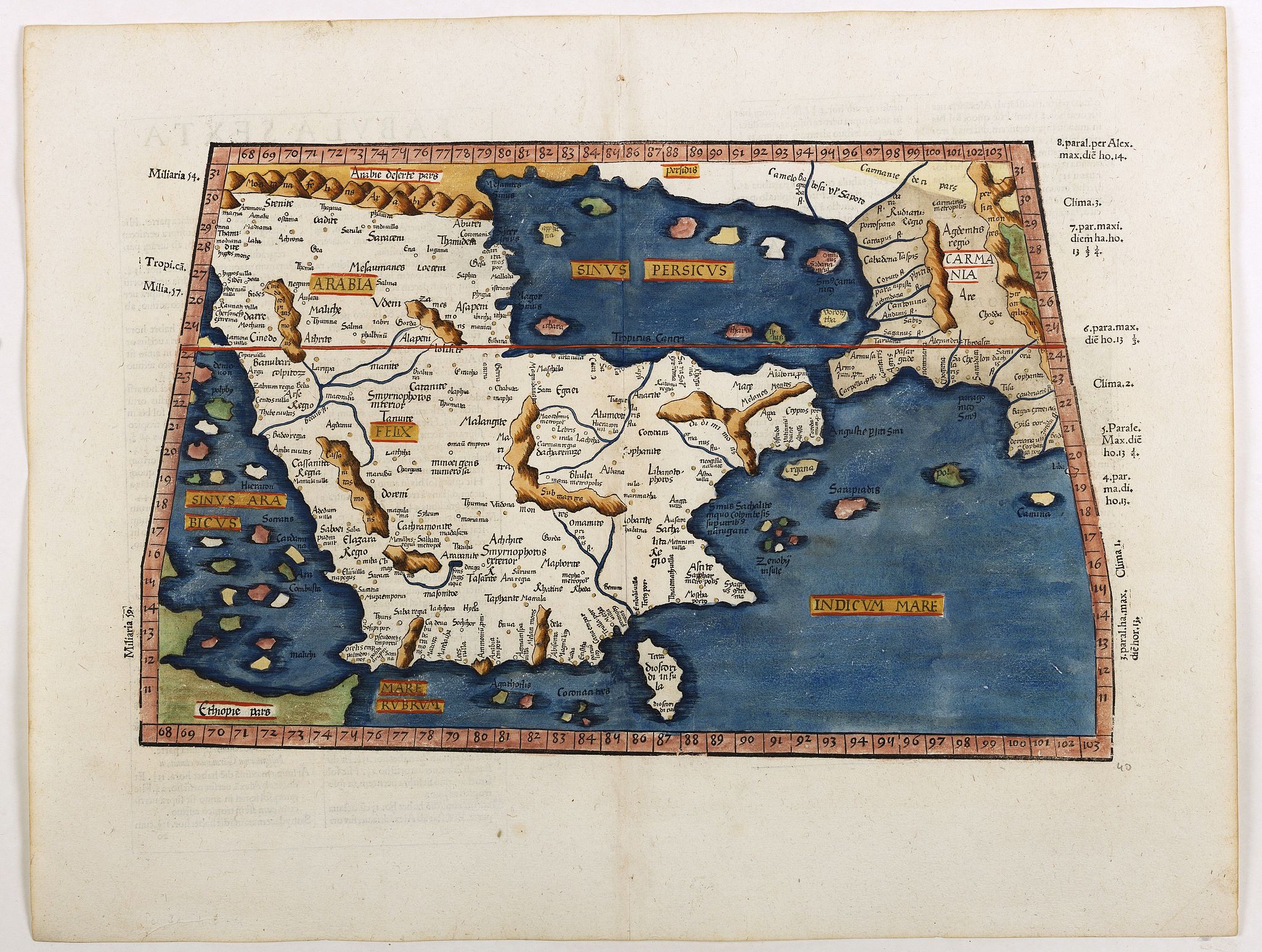FRIES, L. / WALDSEEMÜLLER, M., Tabula sexta Asiae de Moribus Arabum, & prodigÿs arabiae., antique map, old maps
