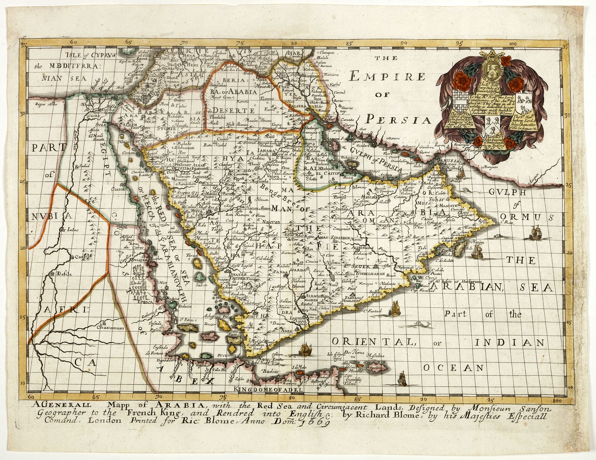 BLOME,R., A generall mapp of Arabia, with the Red Sea and circumjacent lands . . ., antique map, old maps