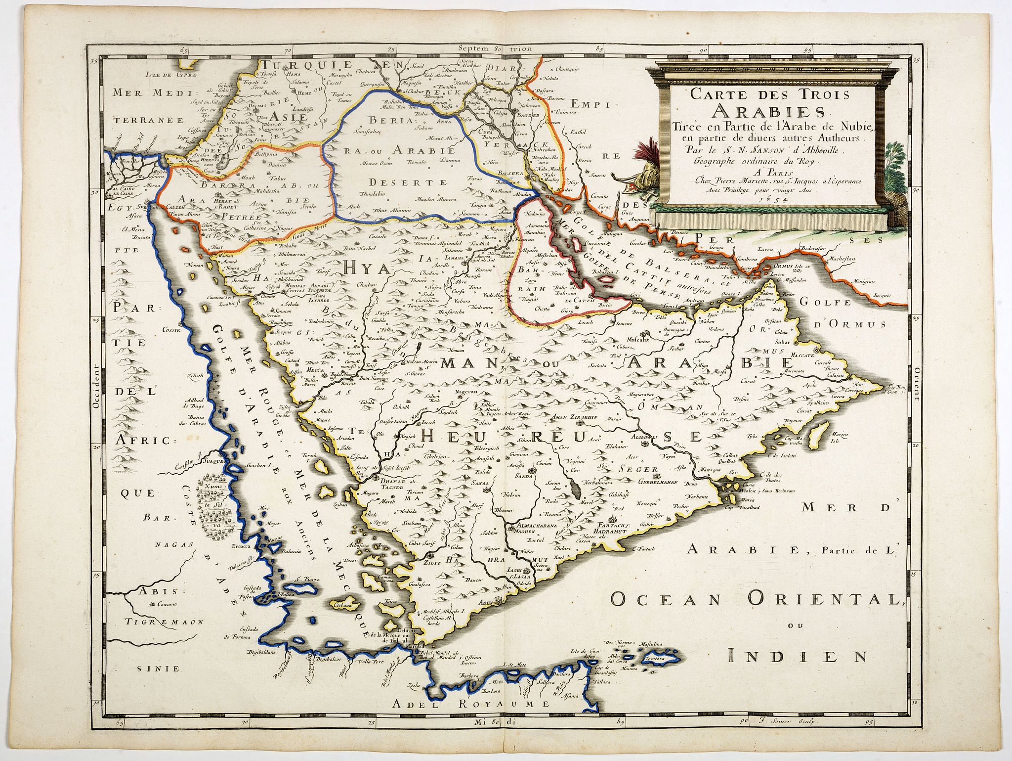 SANSON, N. / MARIETTE, P., Carte des Trois Arabies. Tiree en Partie de l'Arabe de Nubie, en Partie de Divers autres Autheurs. . ., antique map, old maps