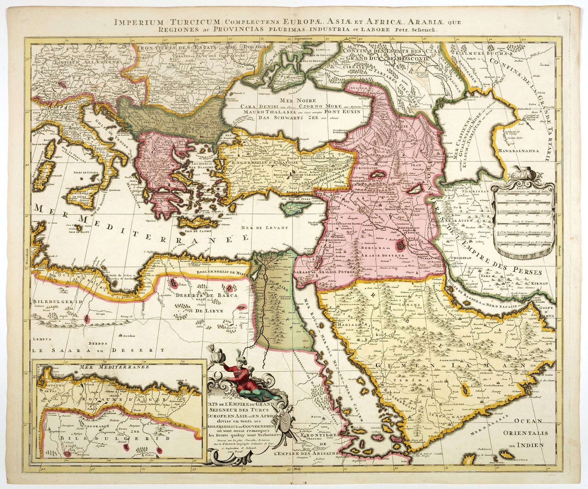 SCHENCK, P., Imperium Turcicum Complectens Europae, Asiae, et Africae, Arabiae que Regiones ac Provincias Plurimas Industria et Labore . . ., antique map, old maps