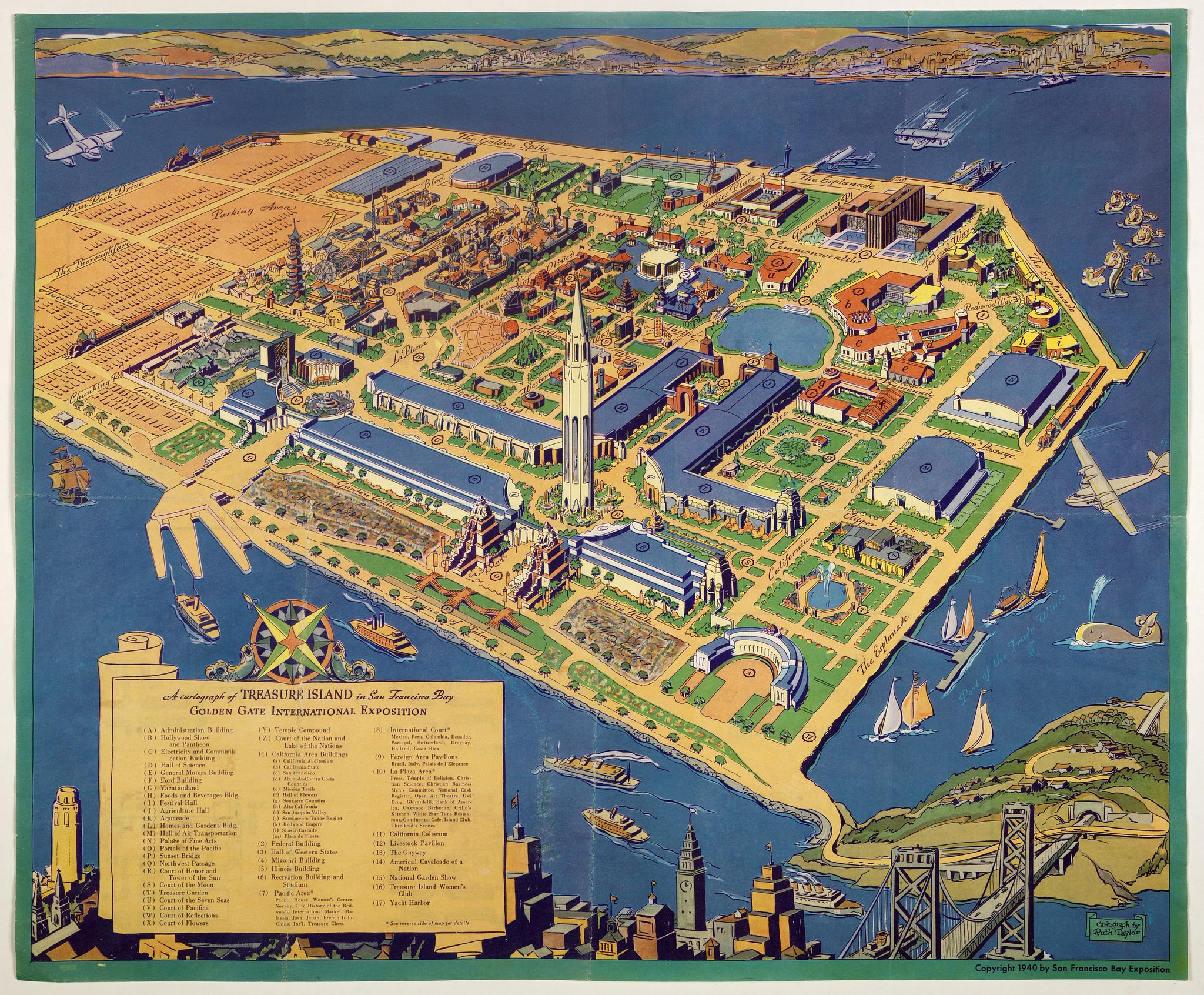 TAYLOR, R., A cartograph of Treasure Island in San Francisco Bay Golden Gate International Exposition., antique map, old maps
