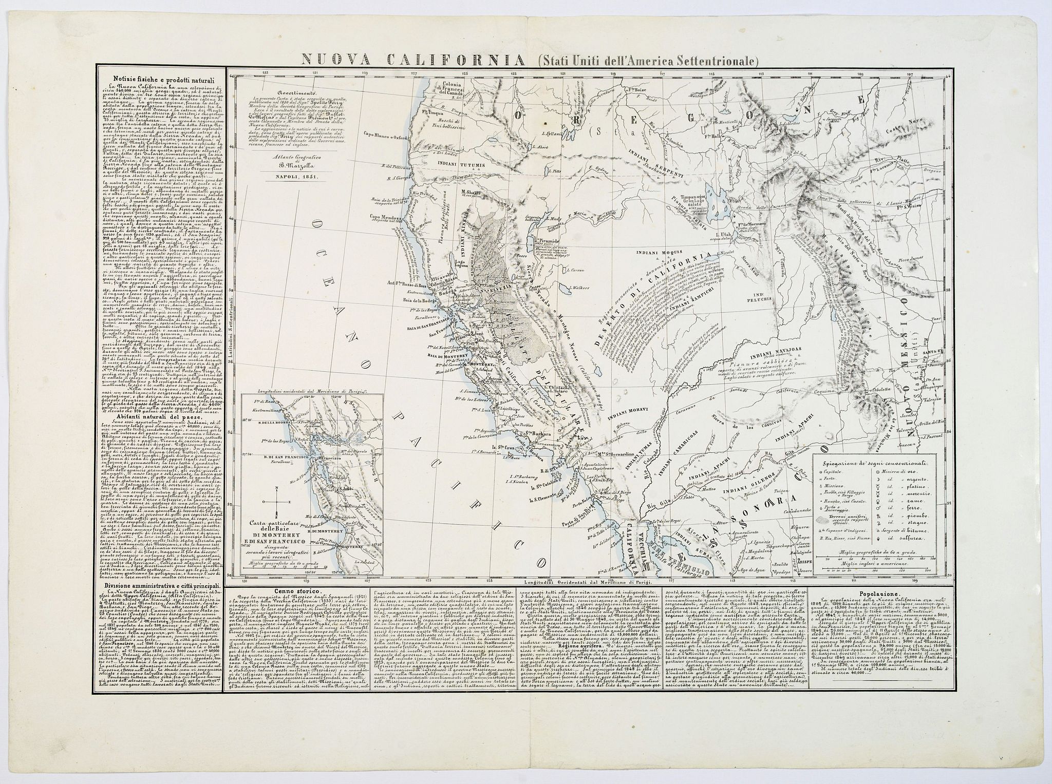 MARZOLLA. B., Nuova California (Stati Uniti de l'America Settentrionale)., antique map, old maps