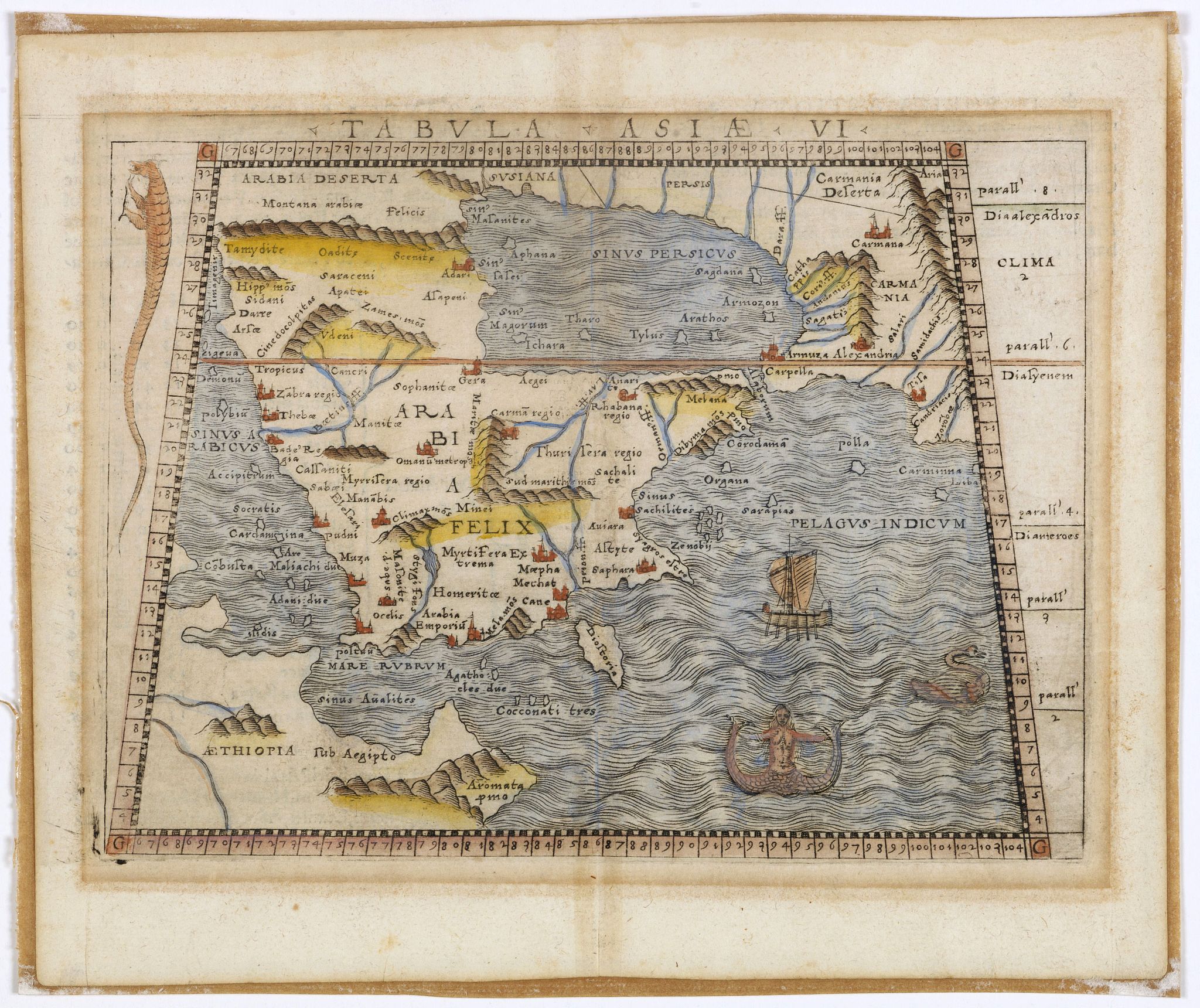 GASTALDI, G., Tabula Asiae VI (Arabia)., antique map, old maps
