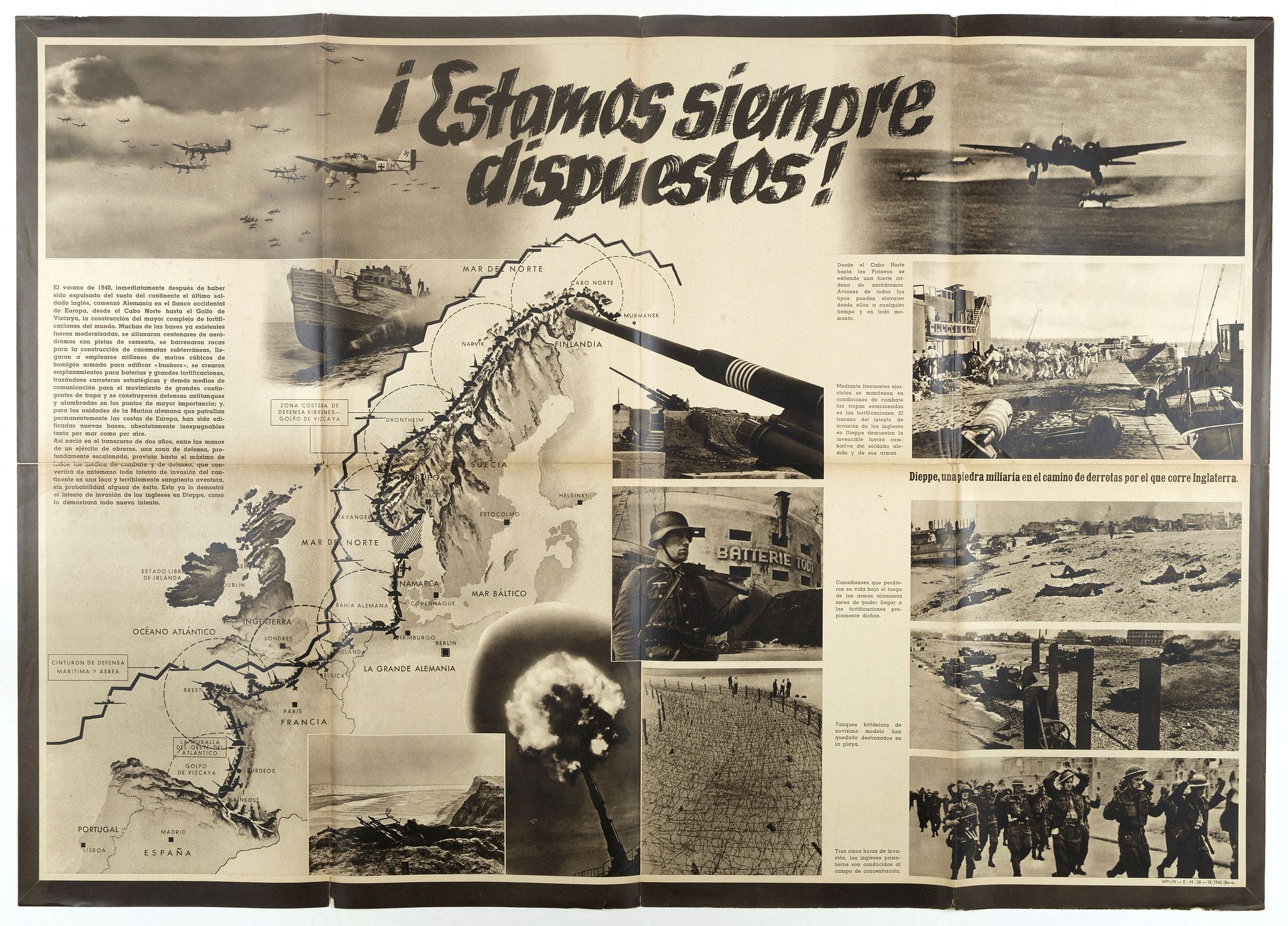 GERMAN PROPAGANDA DEPARTMENT, Estamos siempre dispuestos. (We are always ready ), antique map, old maps