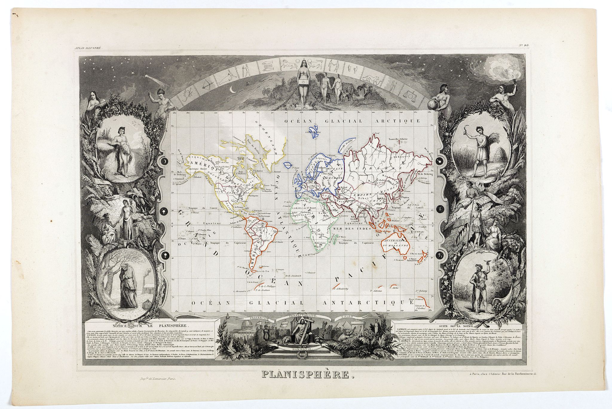 LEVASSEUR, V., Planisphère., antique map, old maps