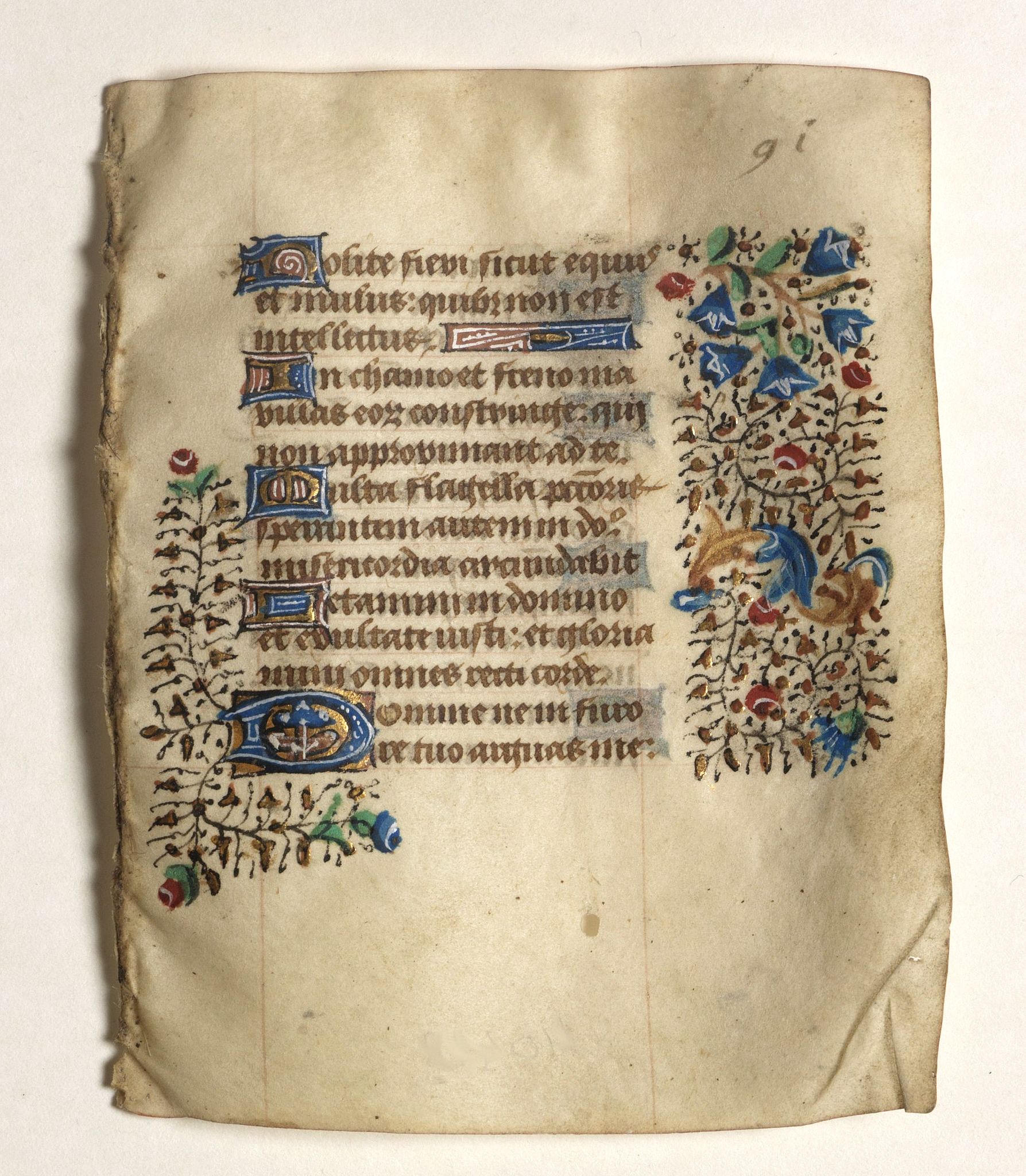 BOOK OF HOURS, Leaf on vellum from a small manuscript Book of Hours., antique map, old maps