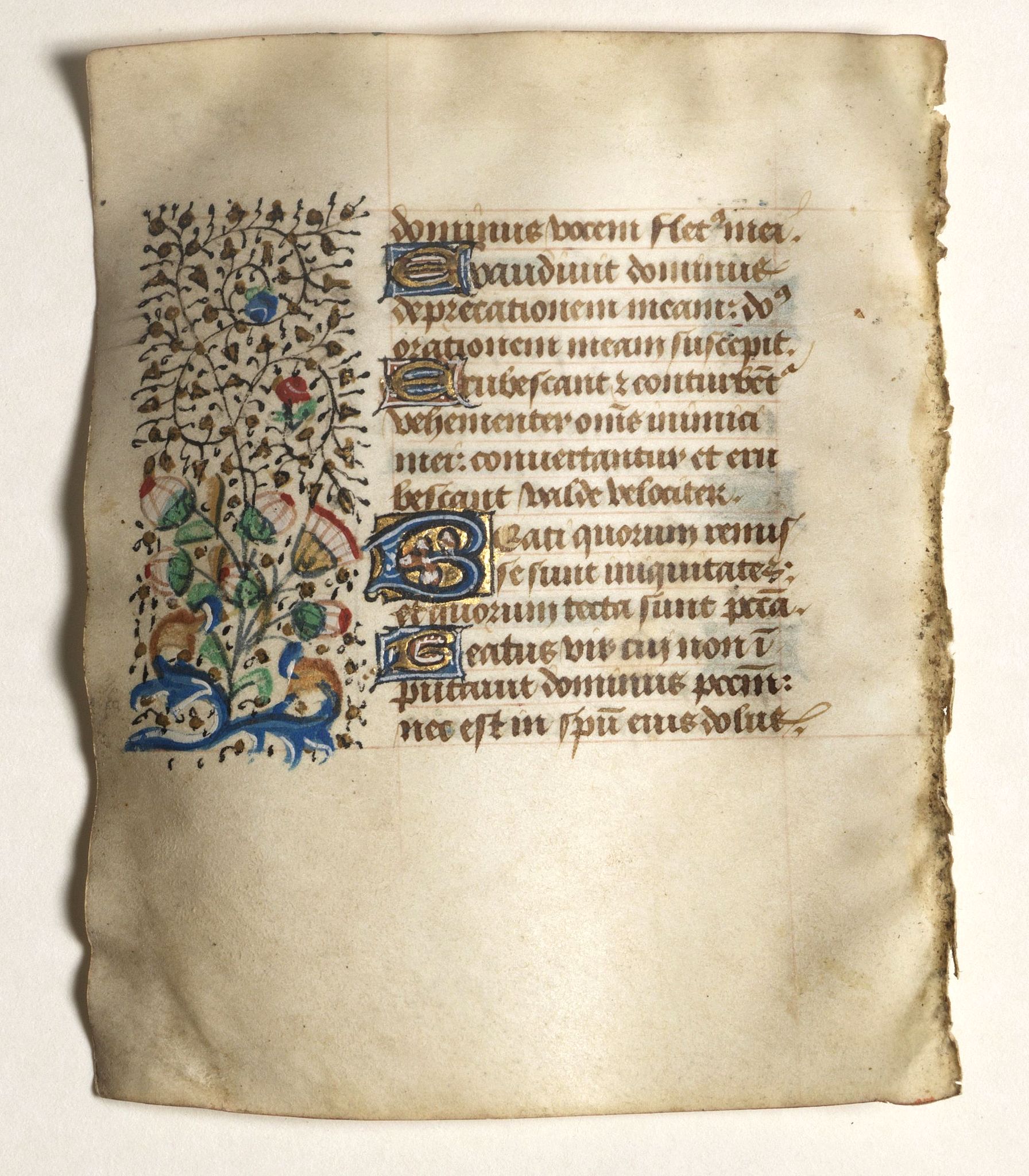 BOOK OF HOURS, Leaf on vellum from a small manuscript Book of Hours., antique map, old maps
