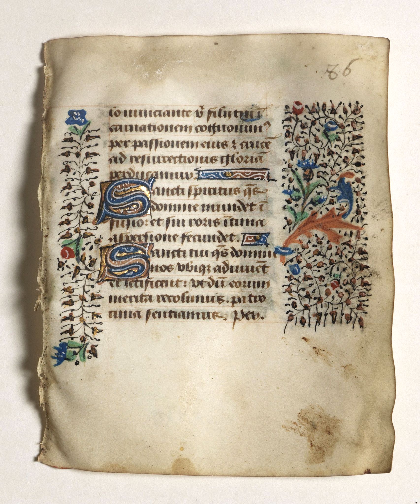 BOOK OF HOURS, Leaf on vellum from a small manuscript Book of Hours., antique map, old maps