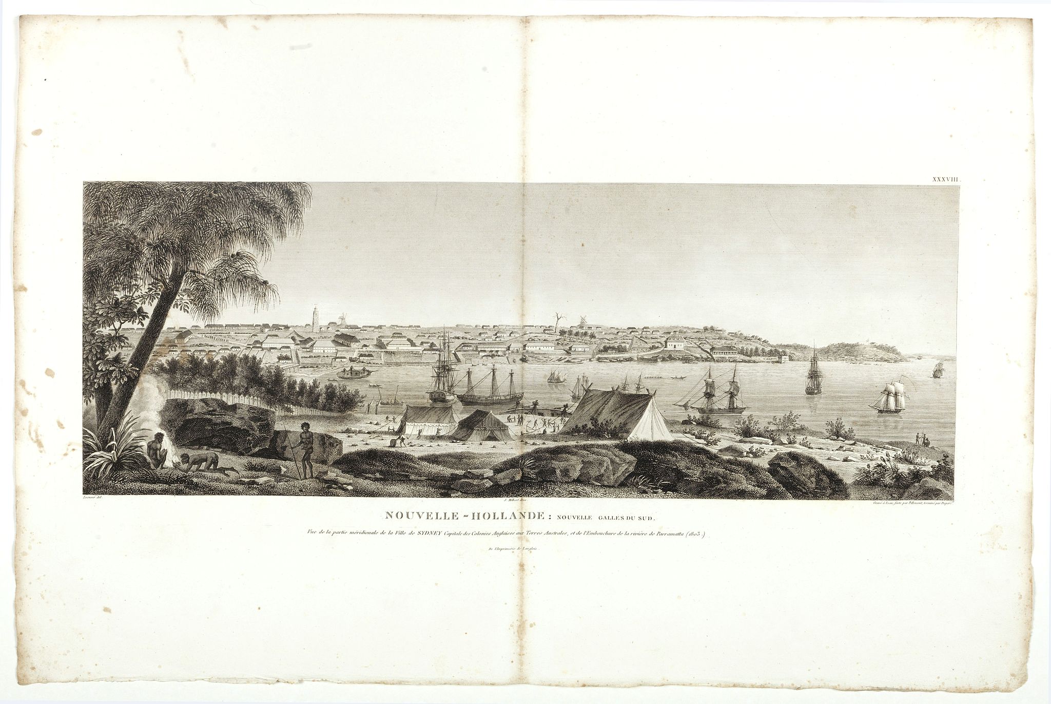 LESUEUR, C-A. / PERON, F., Nouvelle Hollande, Nouvelle Galles Du Sud, Vue De La Partie Meridion De La Ville De Sydney capitale Des Colonies Anglaise…, antique map, old maps