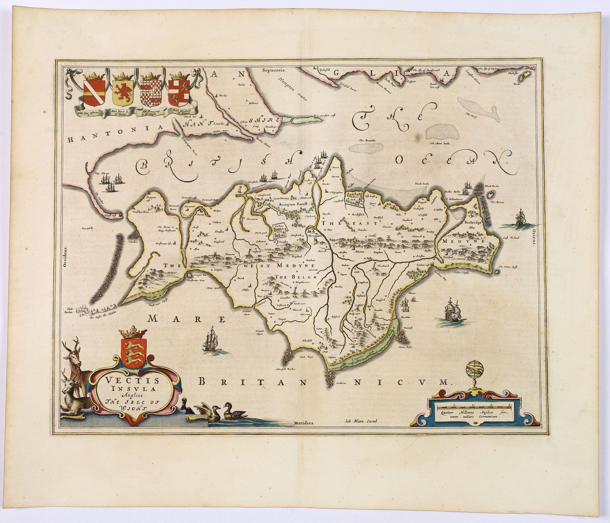 BLAEU, J., Vectis Insula. Anglice The Isle of Wight., antique map, old maps