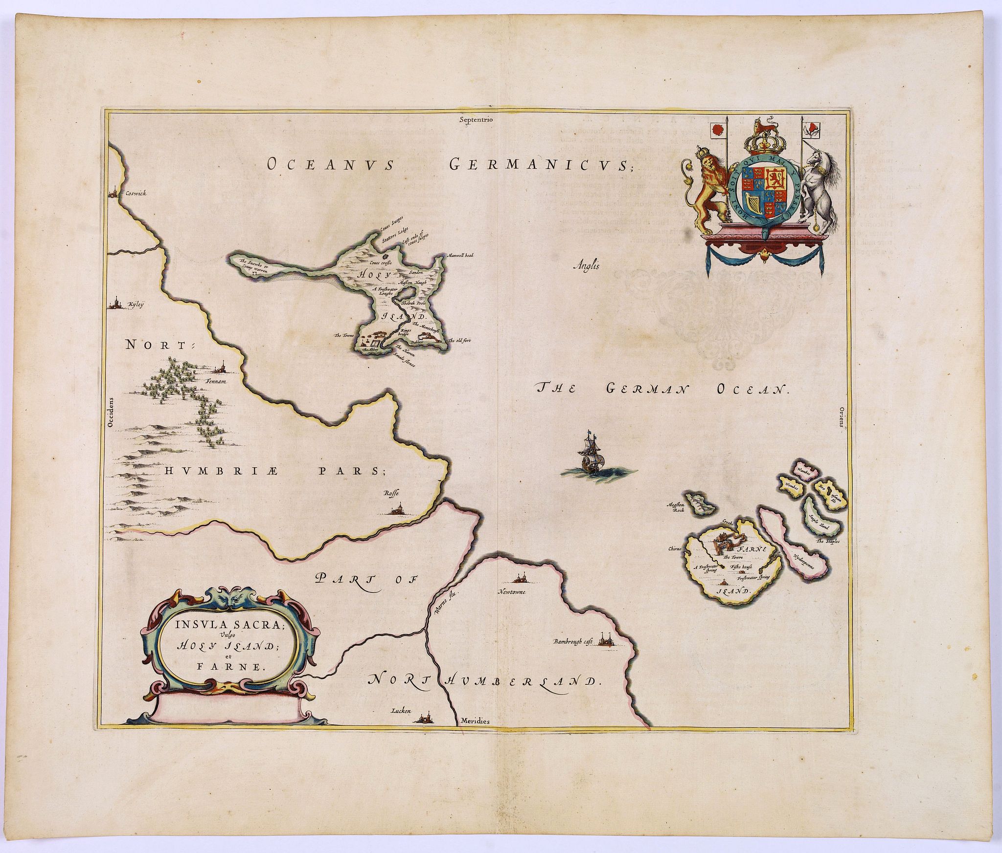 BLAEU, J., Insula Sacra, Vulgo Holy Iland, et Farne., antique map, old maps
