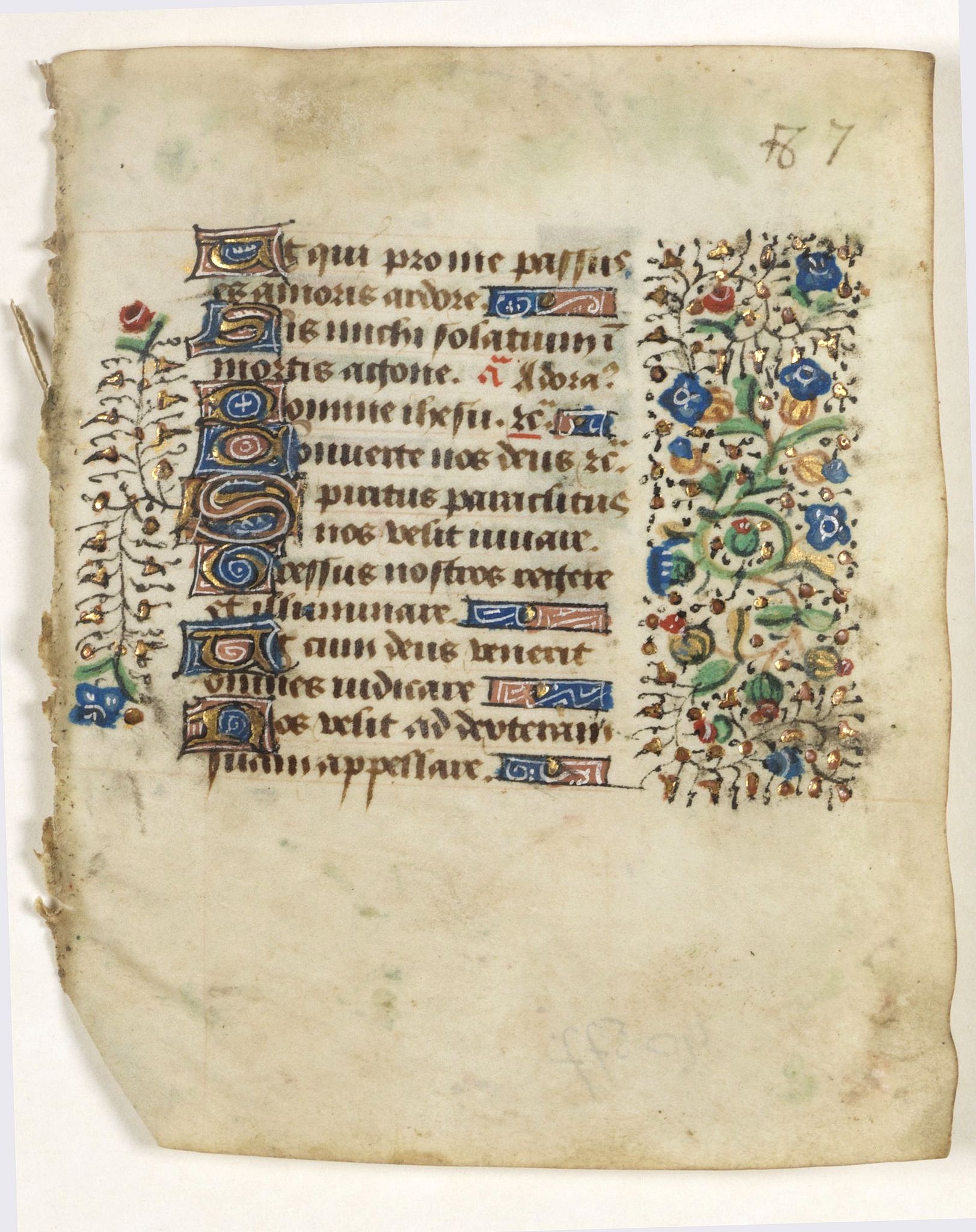 BOOK OF HOURS, Leaf on vellum from a manuscript Book of Hours., antique map, old maps