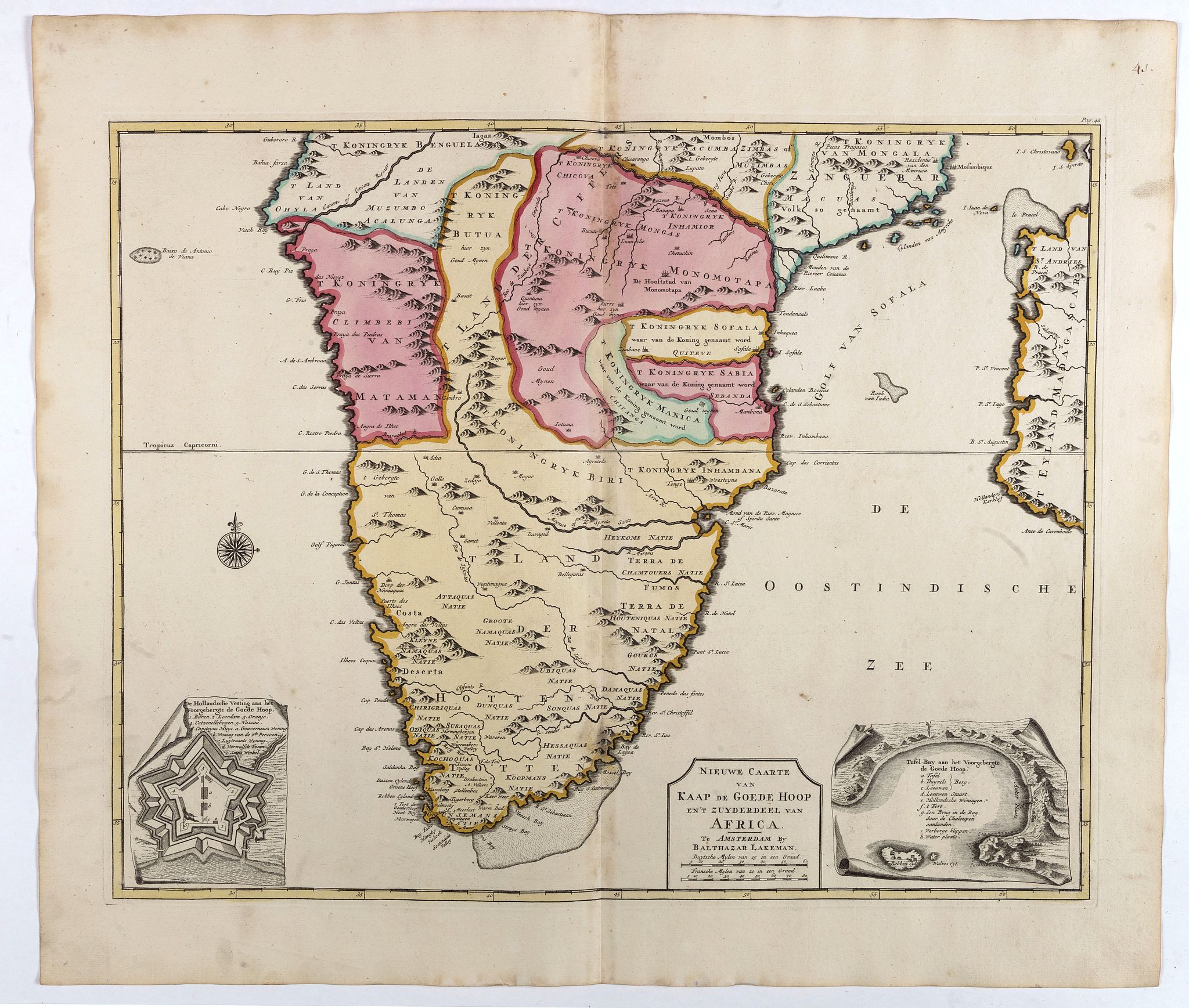 OTTENS, R. / J., Nieuwe caarte van Kaap de Goede Hoop en't zuyderdeel van Africa. . ., antique map, old maps
