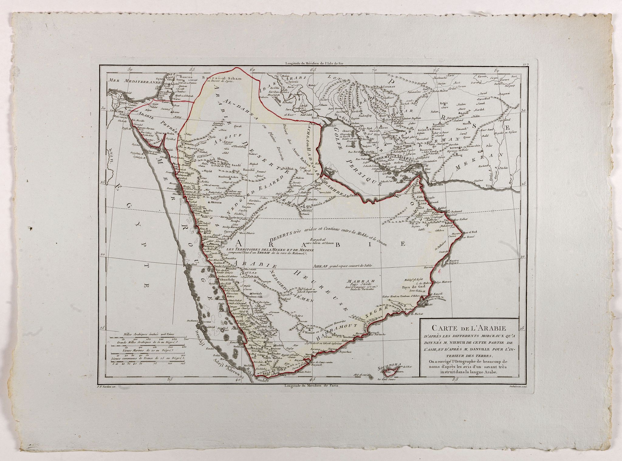 TARDIEU, P. F., Carte de l'Arabie d'après les différents morceaux qu'a donnés M. Niebuh..., antique map, old maps