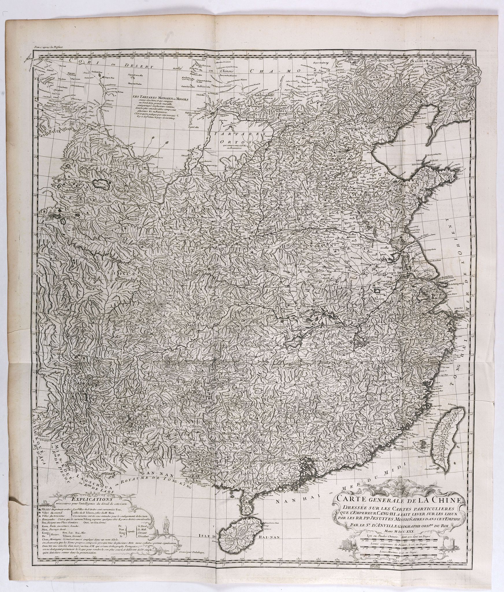ANVILLE, J.B.D', Carte Generale de la Chine Dressée sur les Cartes Particulieres Que l' Empereur Chang-Hi a fait lever sur les lieux.., antique map, old maps